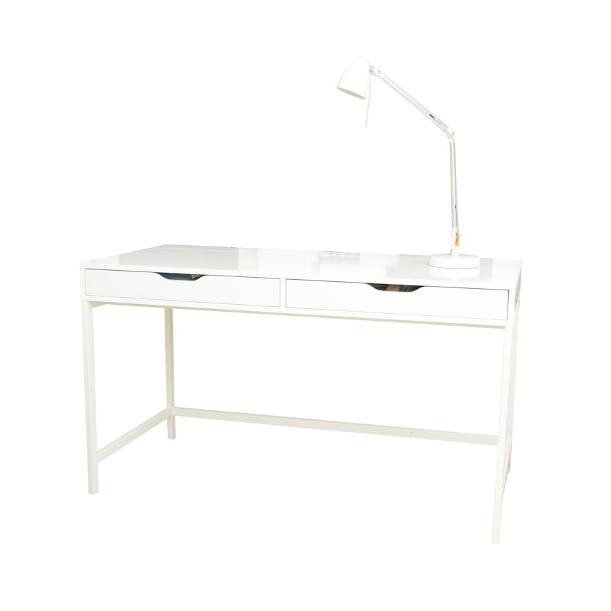 White Melamine Desk with Desk Lamp