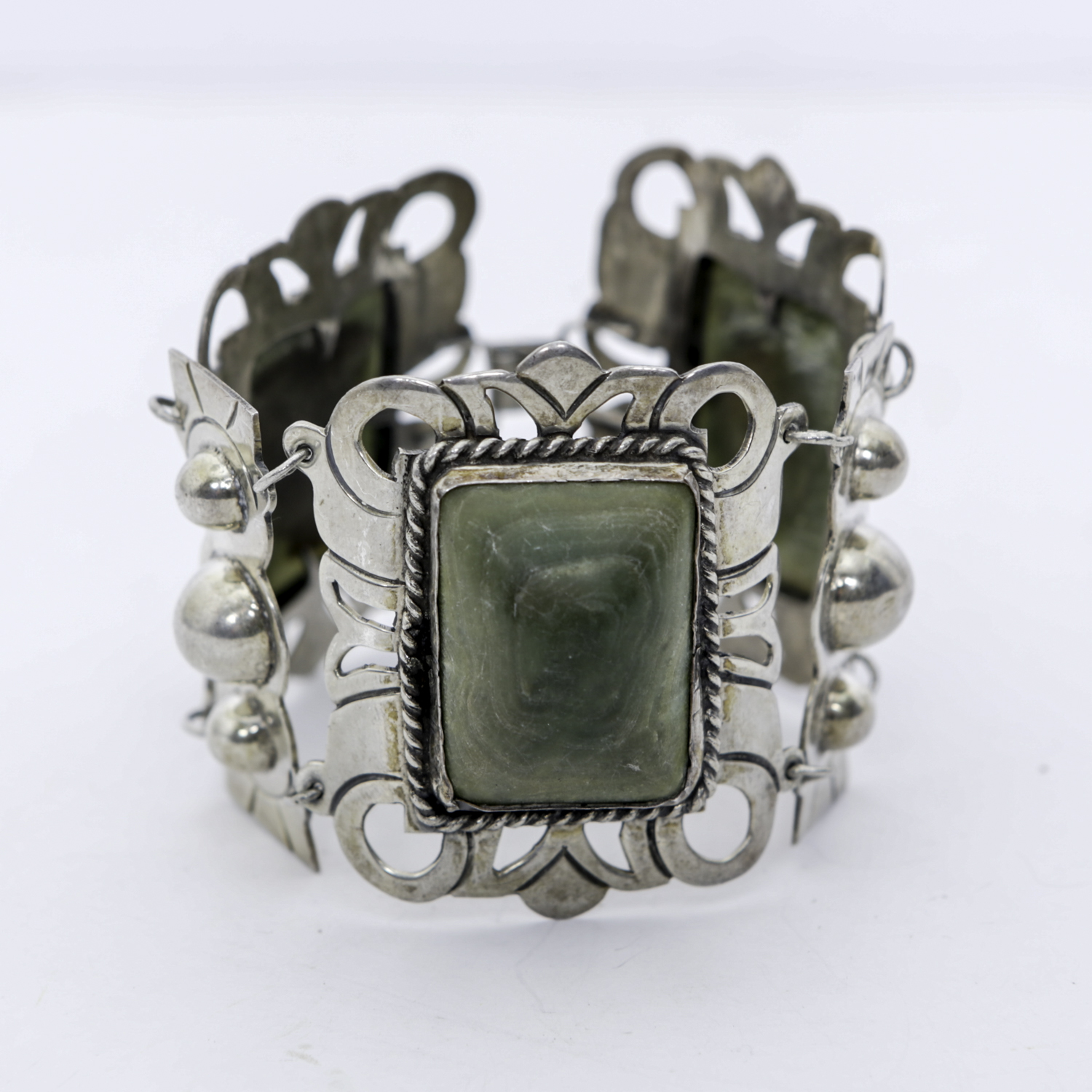 Mid Century Sterling and Green Agate Bracelet