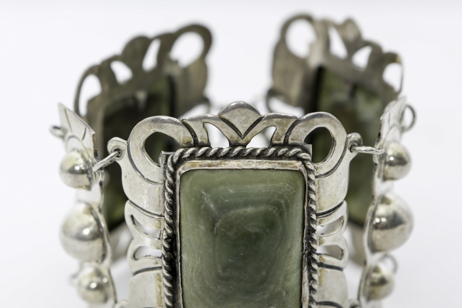 Mid Century Sterling and Green Agate Bracelet