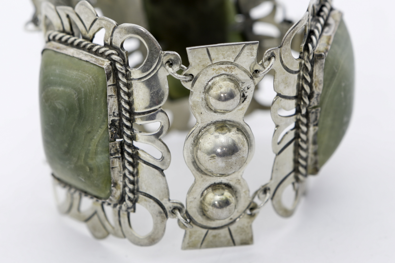 Mid Century Sterling and Green Agate Bracelet