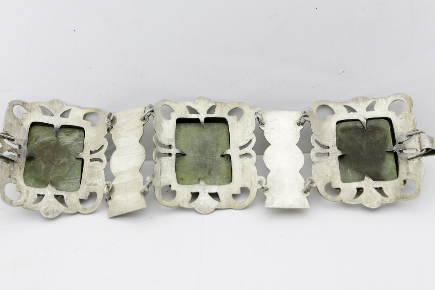 Mid Century Sterling and Green Agate Bracelet