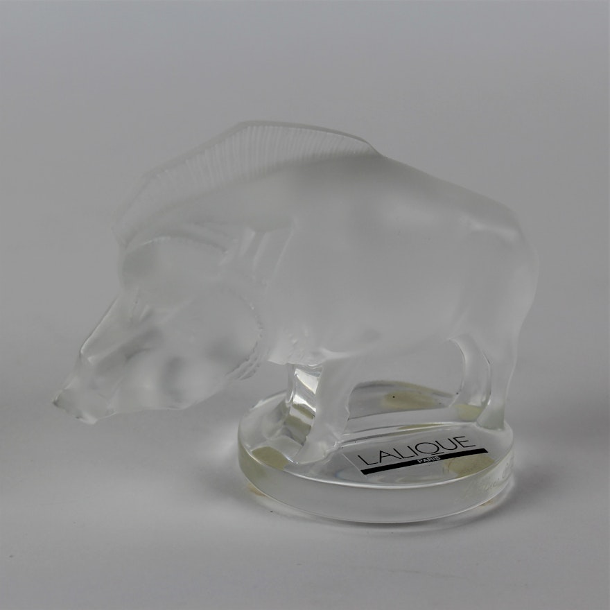 Lalique Crystal Boar "Sanglier" Car Mascot