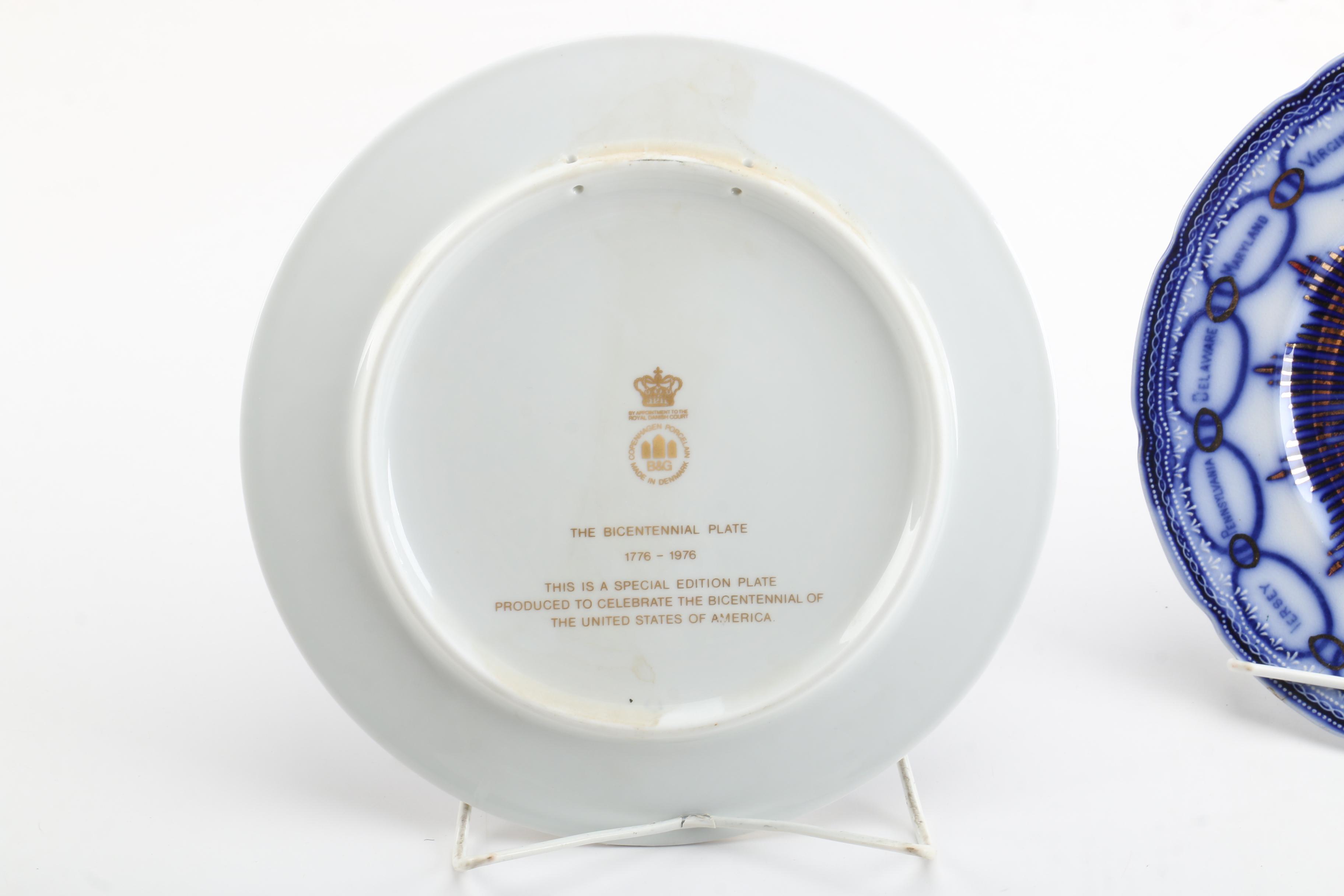 Antique Wood & Son Flow Blue Plate and Bing & Grondahl Bicentennial Plate