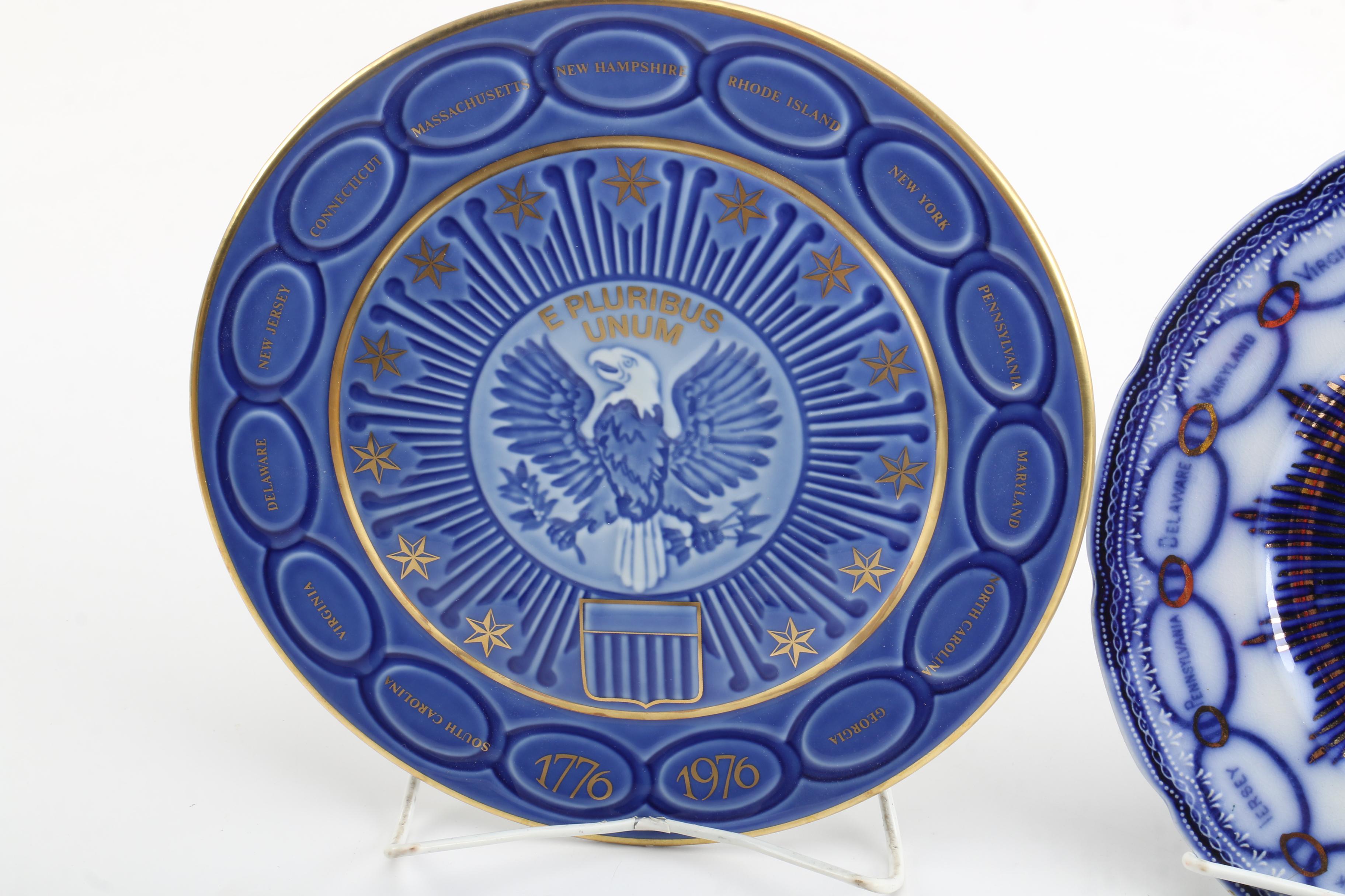 Antique Wood & Son Flow Blue Plate and Bing & Grondahl Bicentennial Plate