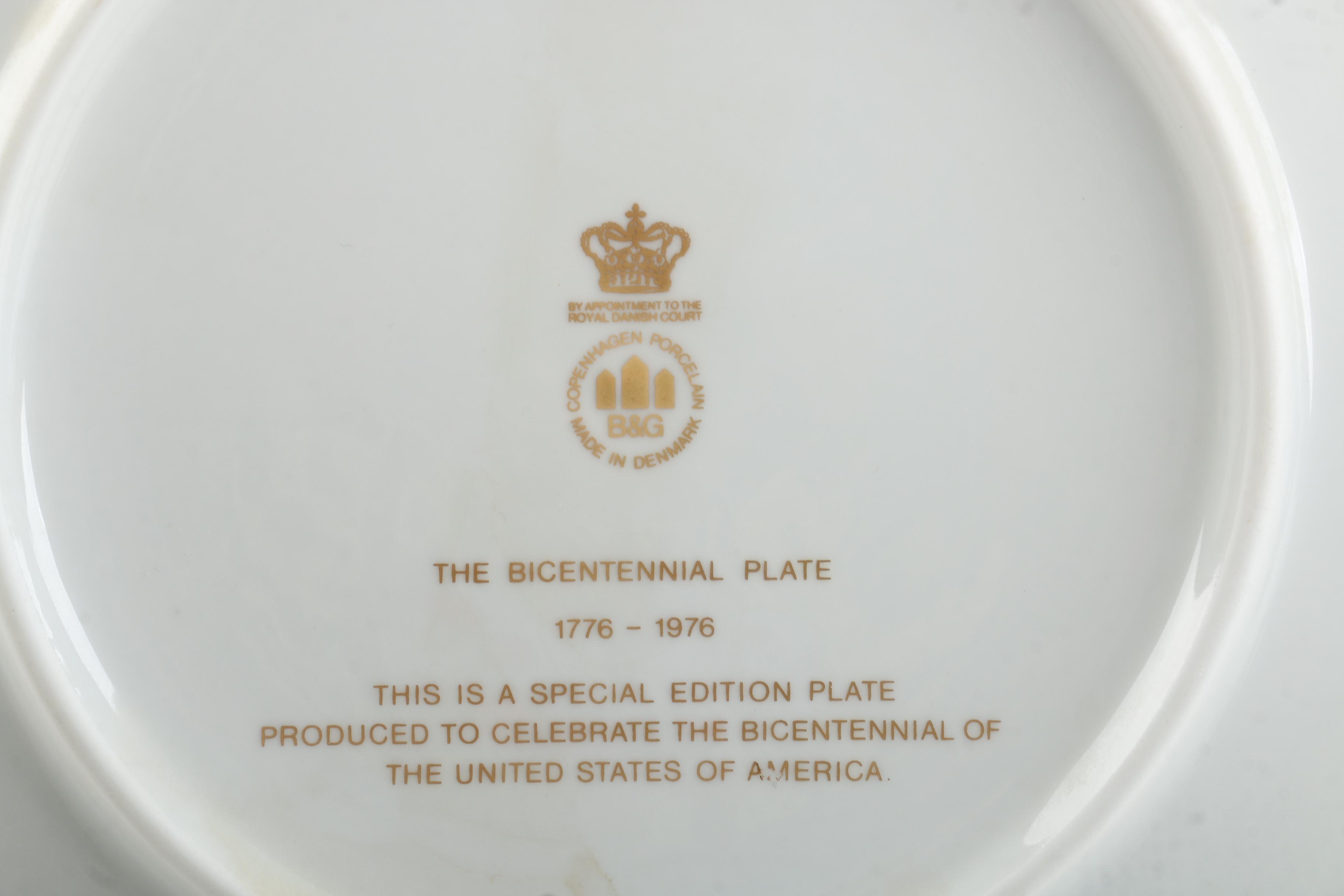 Antique Wood & Son Flow Blue Plate and Bing & Grondahl Bicentennial Plate