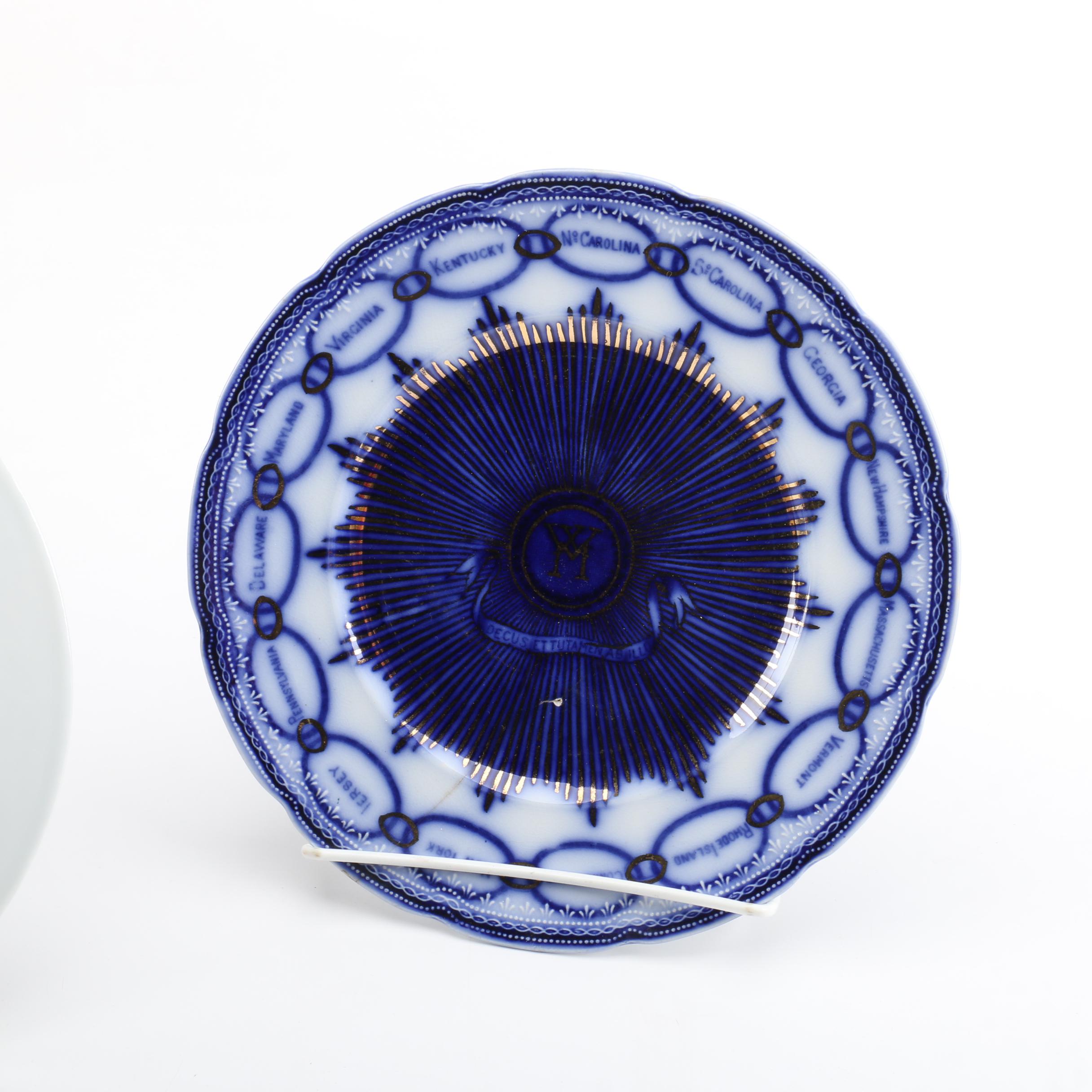 Antique Wood & Son Flow Blue Plate and Bing & Grondahl Bicentennial Plate