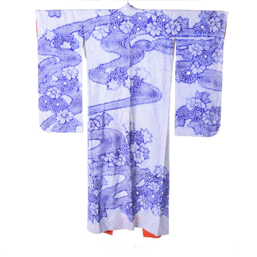 Circa 1940s Vintage Japanese Shiburi Dyed Silk Furisode Kimono