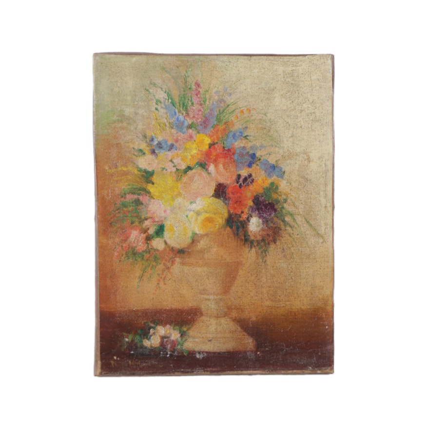 Nellie Ward Haller Oil Painting on Canvas of a Floral Arrangement