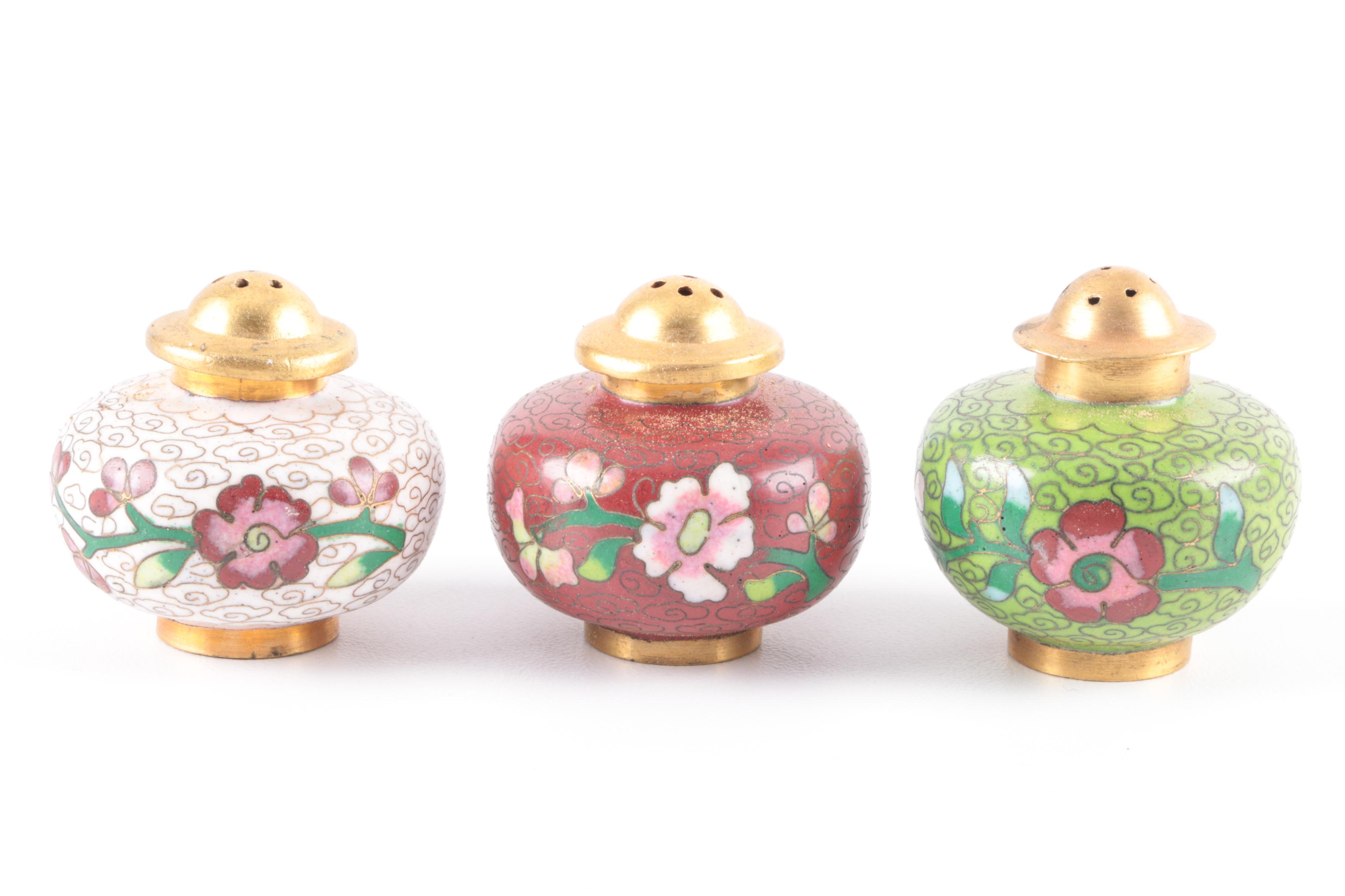 Cloisonne Shakers, Salt Cellars, and Toothpick Holder