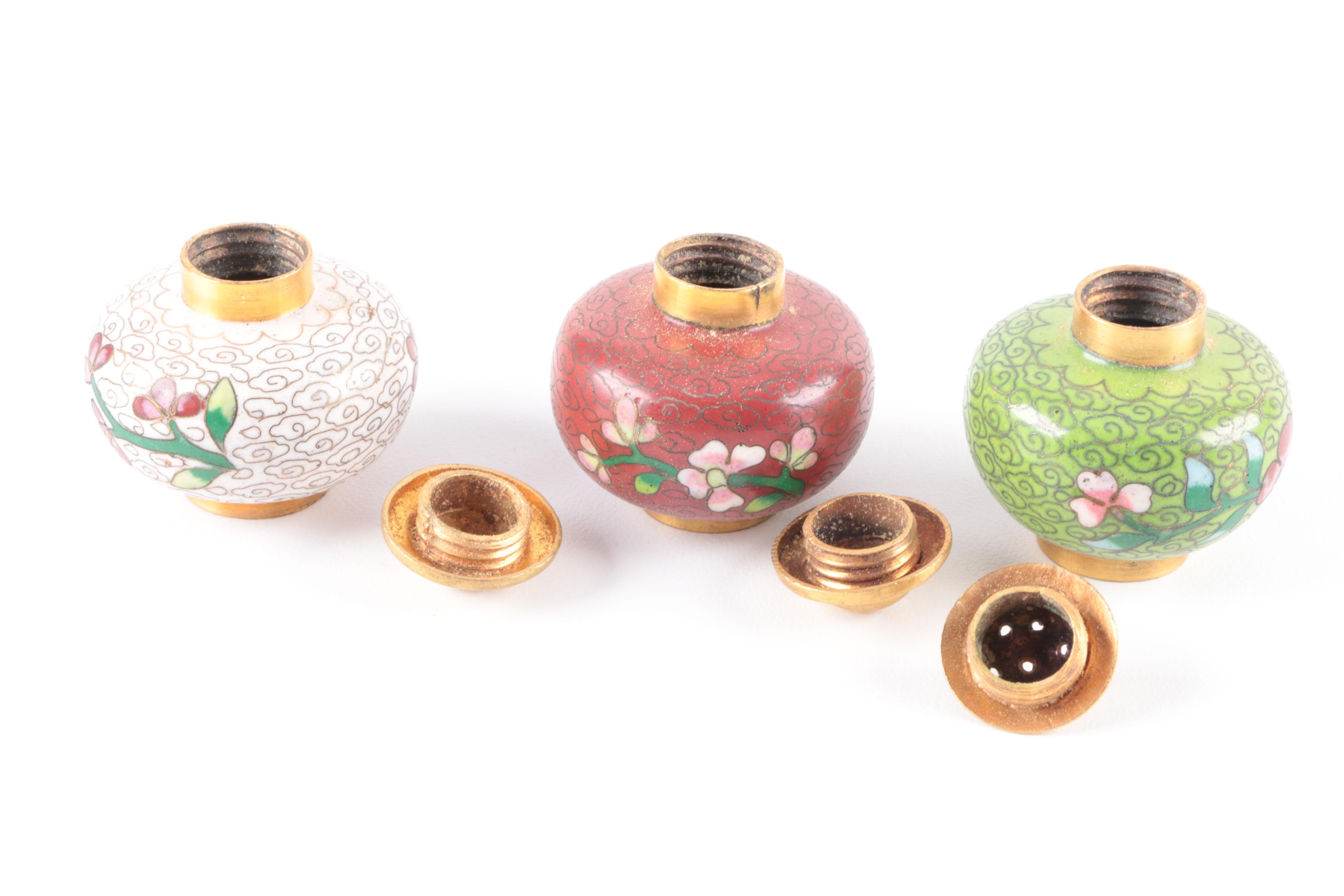 Cloisonne Shakers, Salt Cellars, and Toothpick Holder