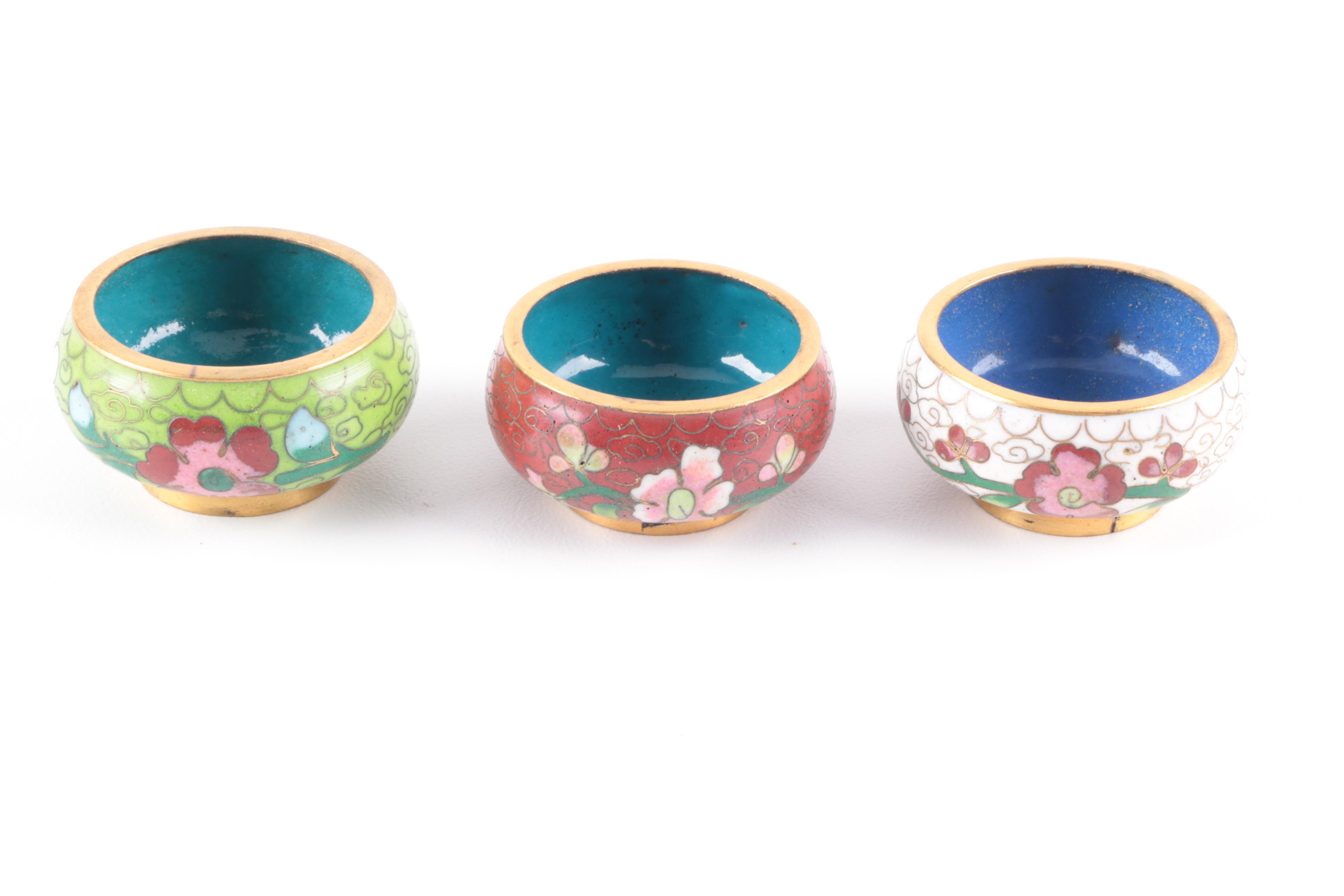 Cloisonne Shakers, Salt Cellars, and Toothpick Holder