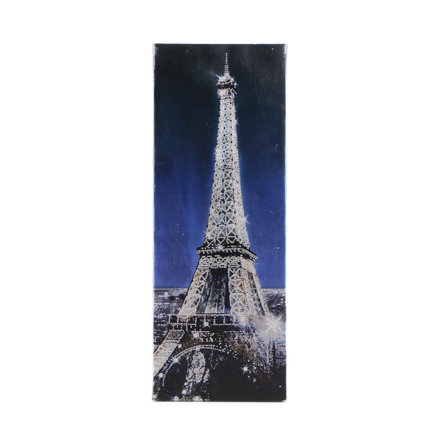 Embellished Giclee Print on Canvas of Eiffel Tower