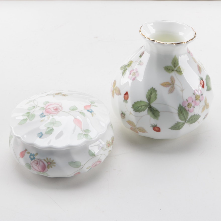 Vintage Wedgwood "Wild Strawberry" Vase and "Rosehip" Trinket Box