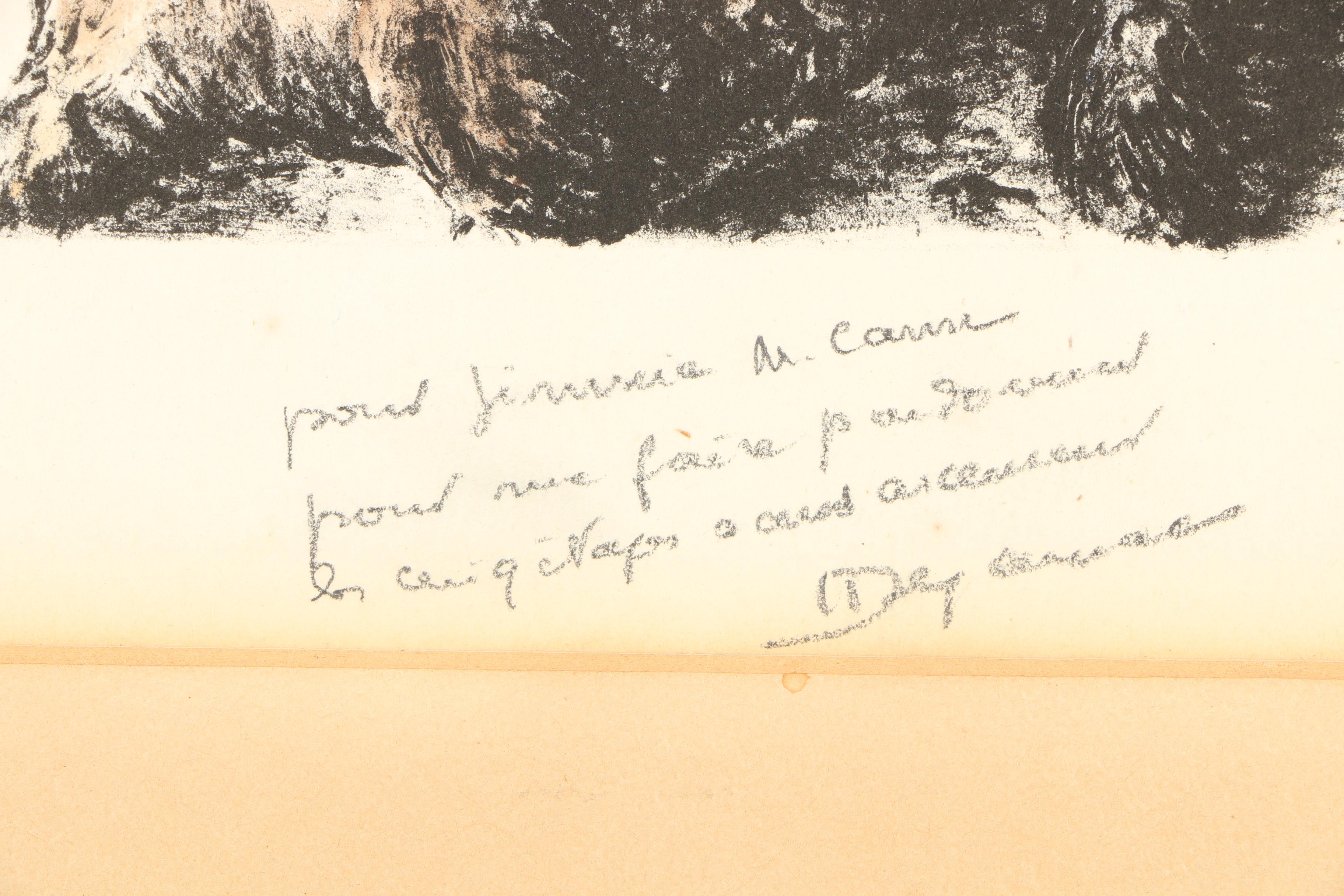 Hand-Colored Lithograph of Men Fighting Wolf