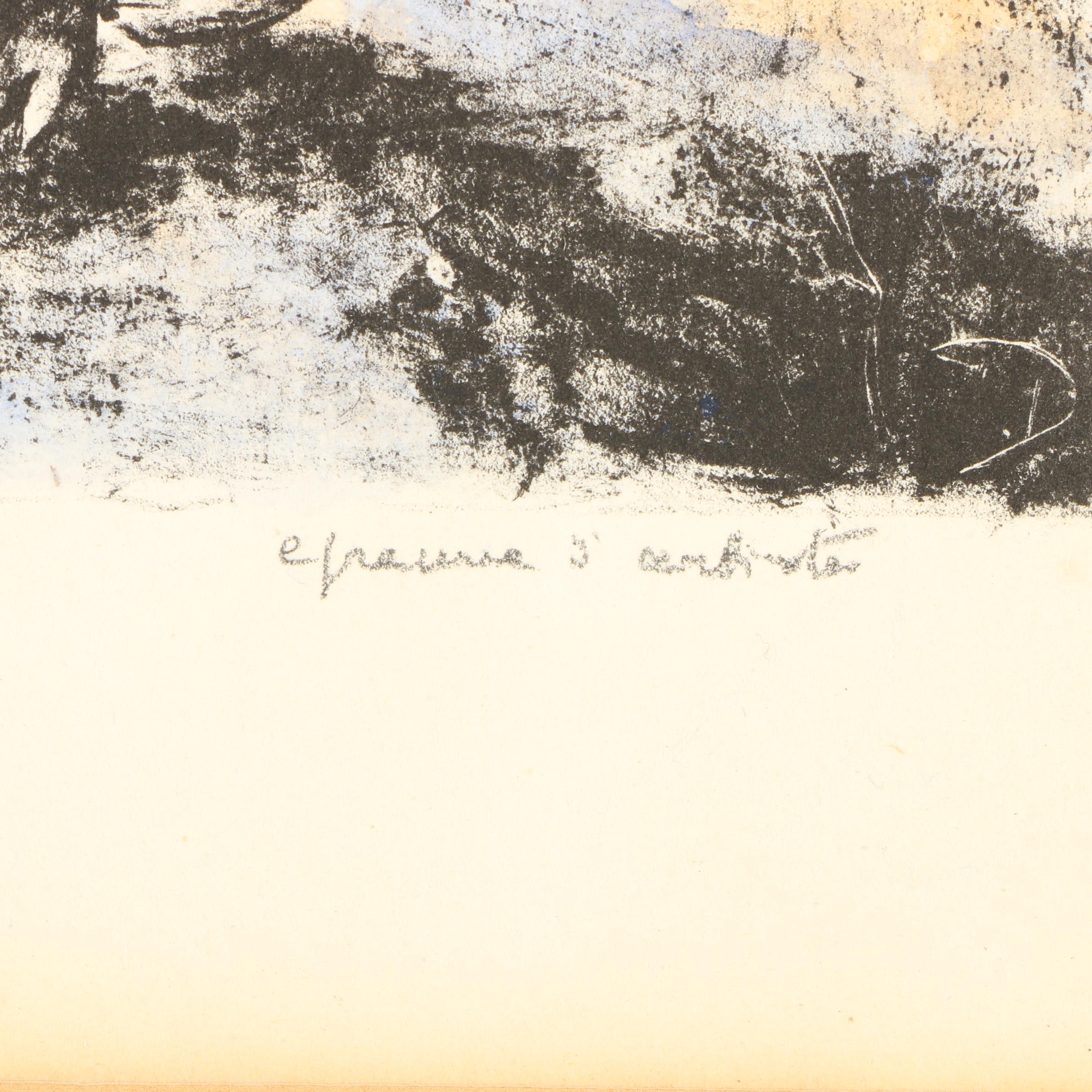 Hand-Colored Lithograph of Men Fighting Wolf