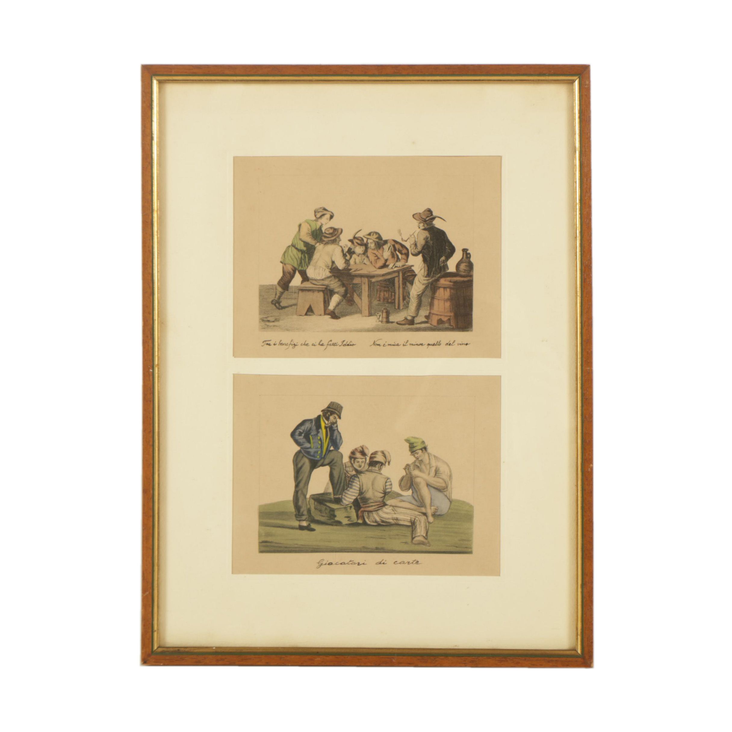Hand Colored Etchings with Aquatint Featuring "Giocatori di Carte"