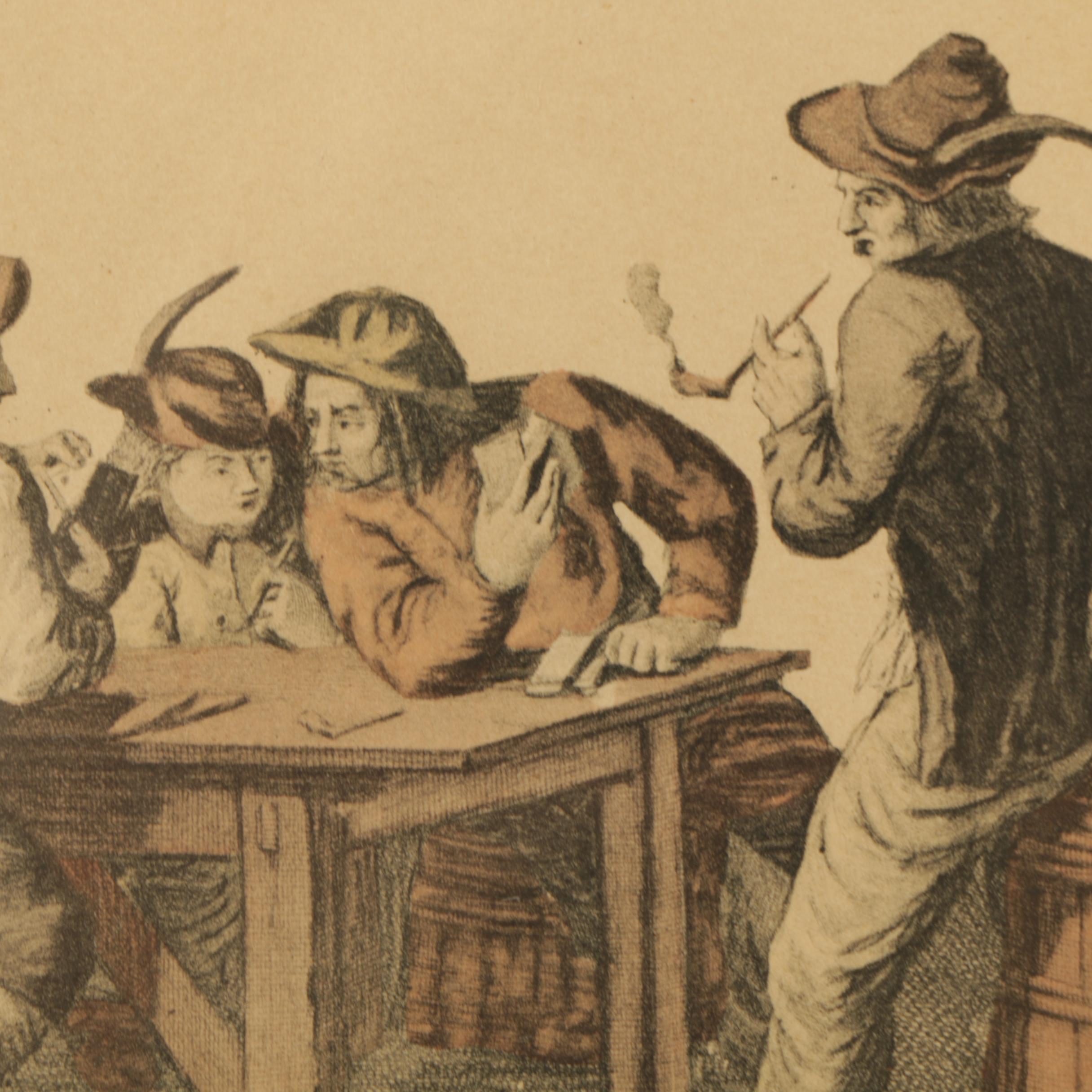 Hand Colored Etchings with Aquatint Featuring "Giocatori di Carte"