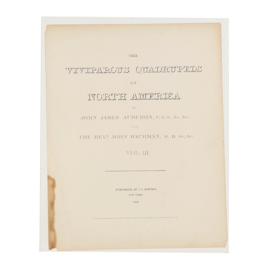 Folio Cover for 1848 Publication of John James Audubon's "Various Quadrupeds"