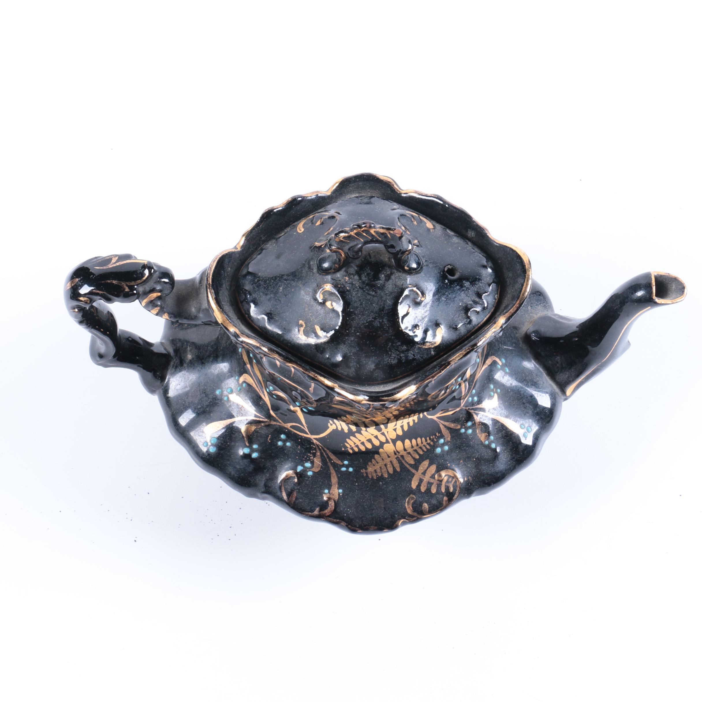 Vintage Black Gilded Teapot