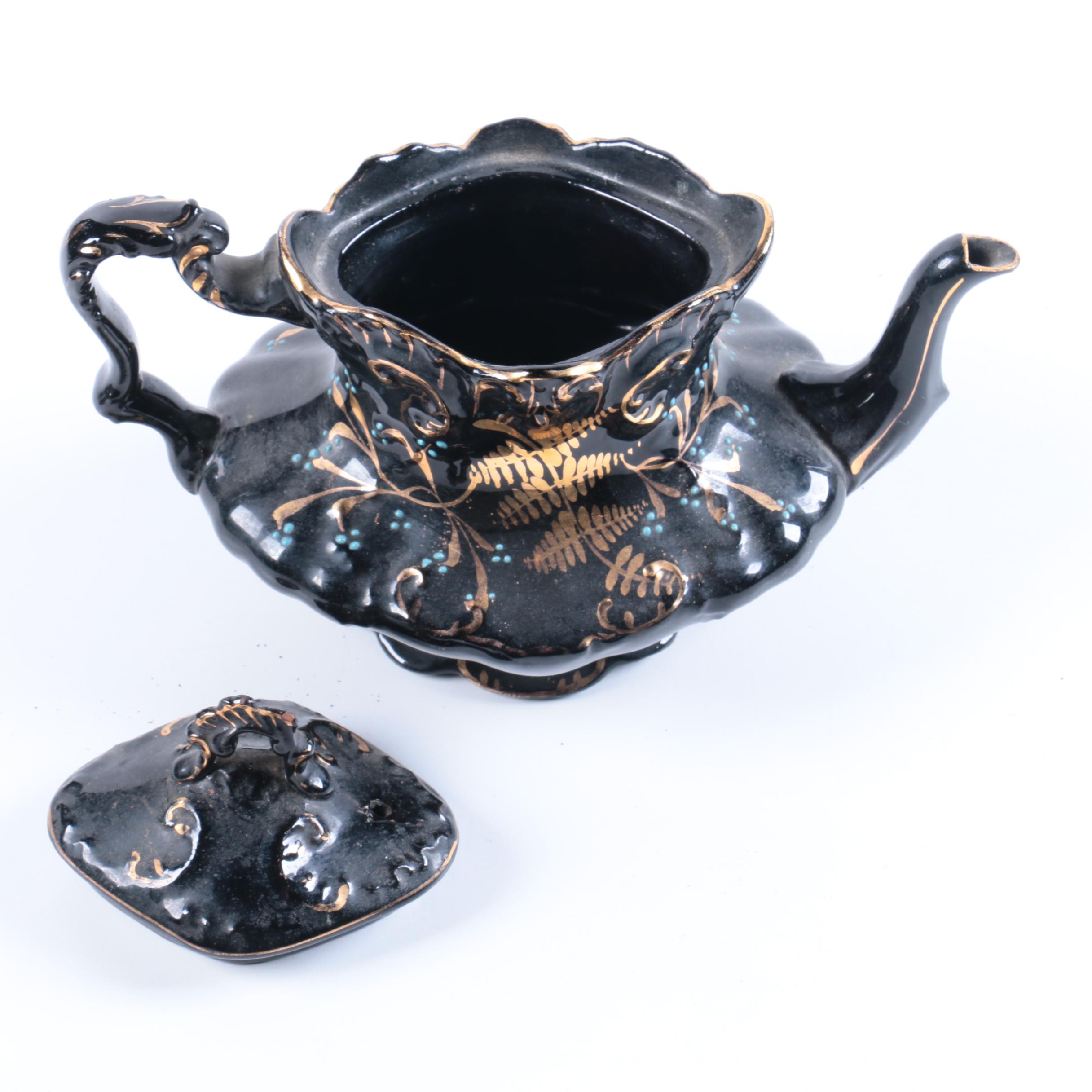 Vintage Black Gilded Teapot