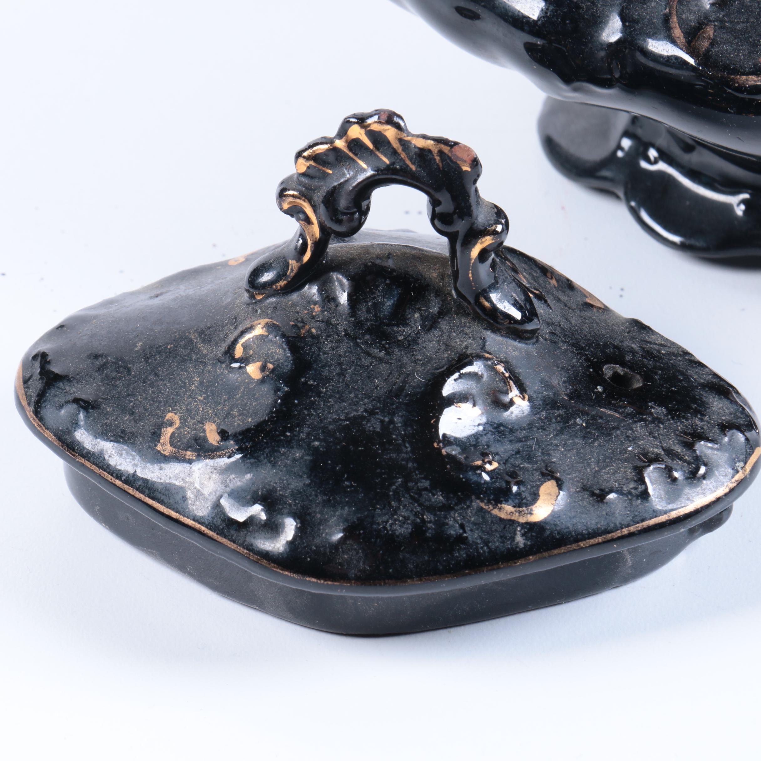 Vintage Black Gilded Teapot