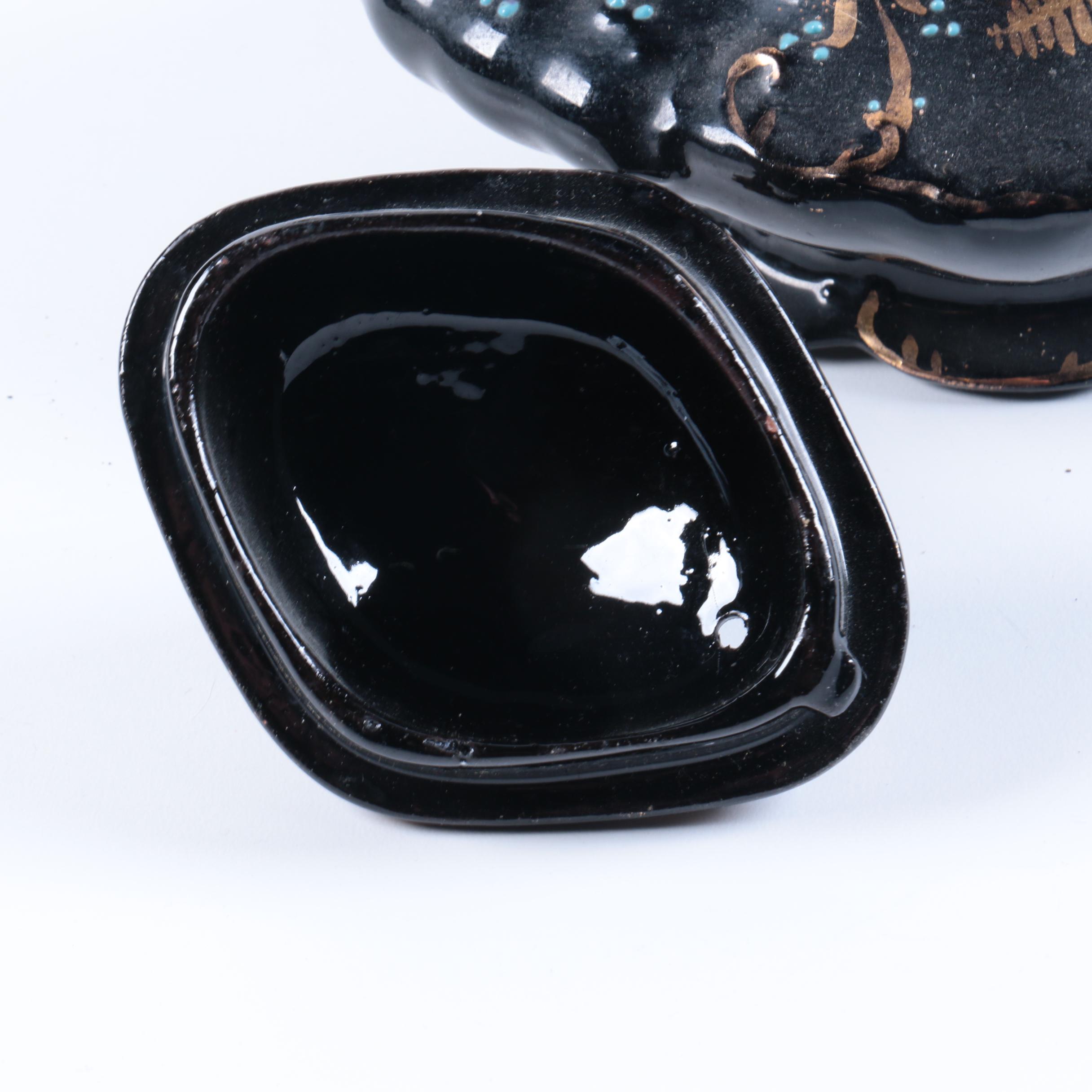 Vintage Black Gilded Teapot