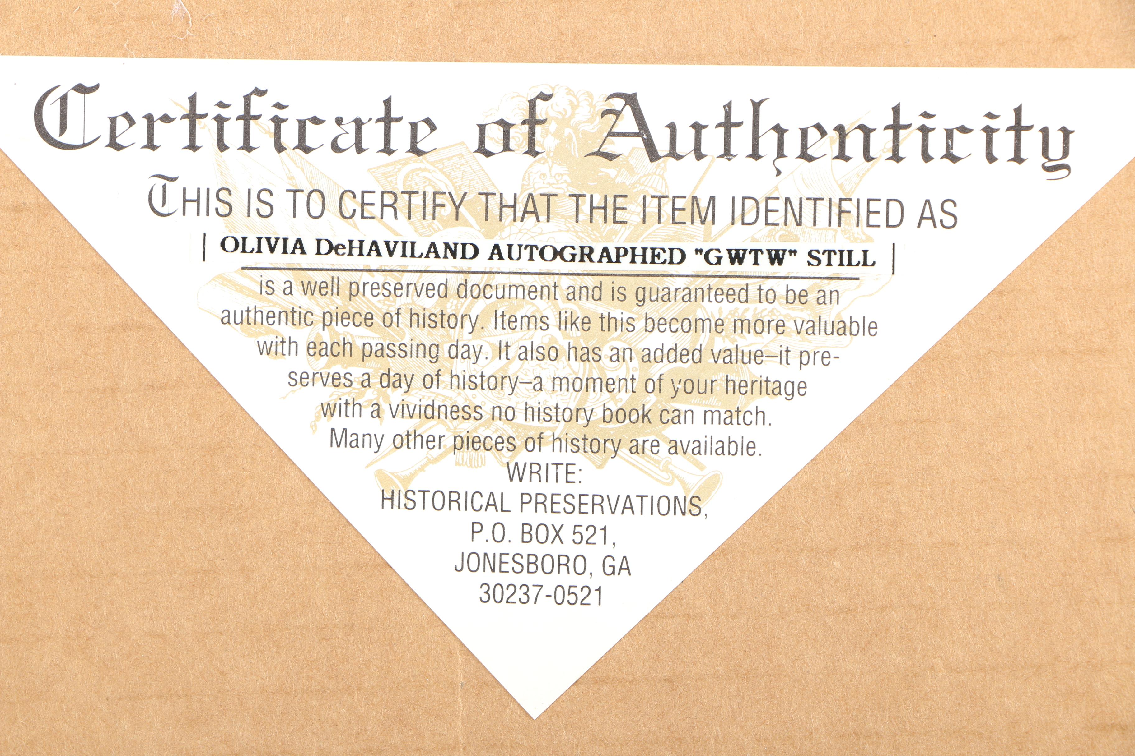 Olivia de Havilland Autographed Still and Other "Gone with the Wind" Memorabilia