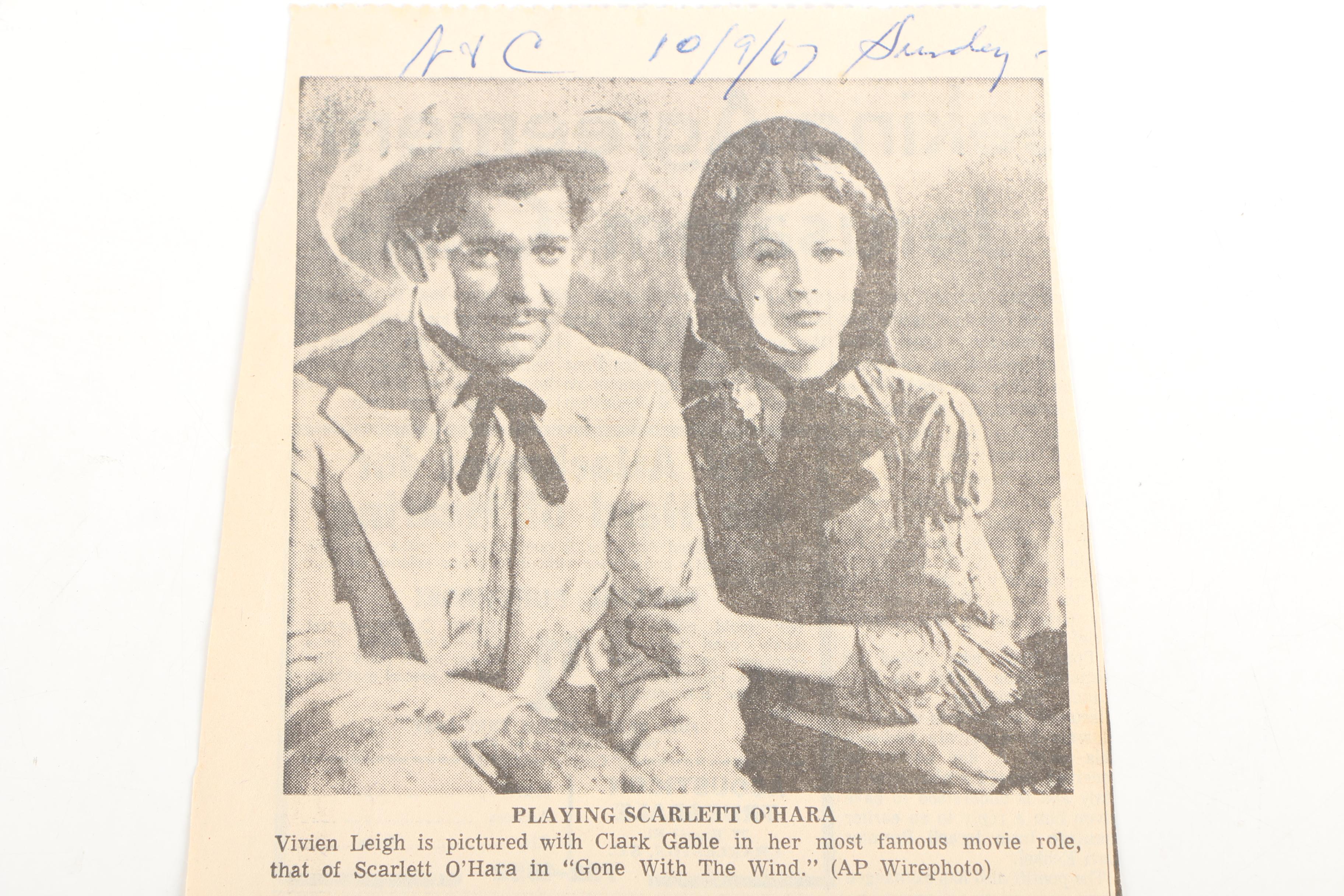 Olivia de Havilland Autographed Still and Other "Gone with the Wind" Memorabilia