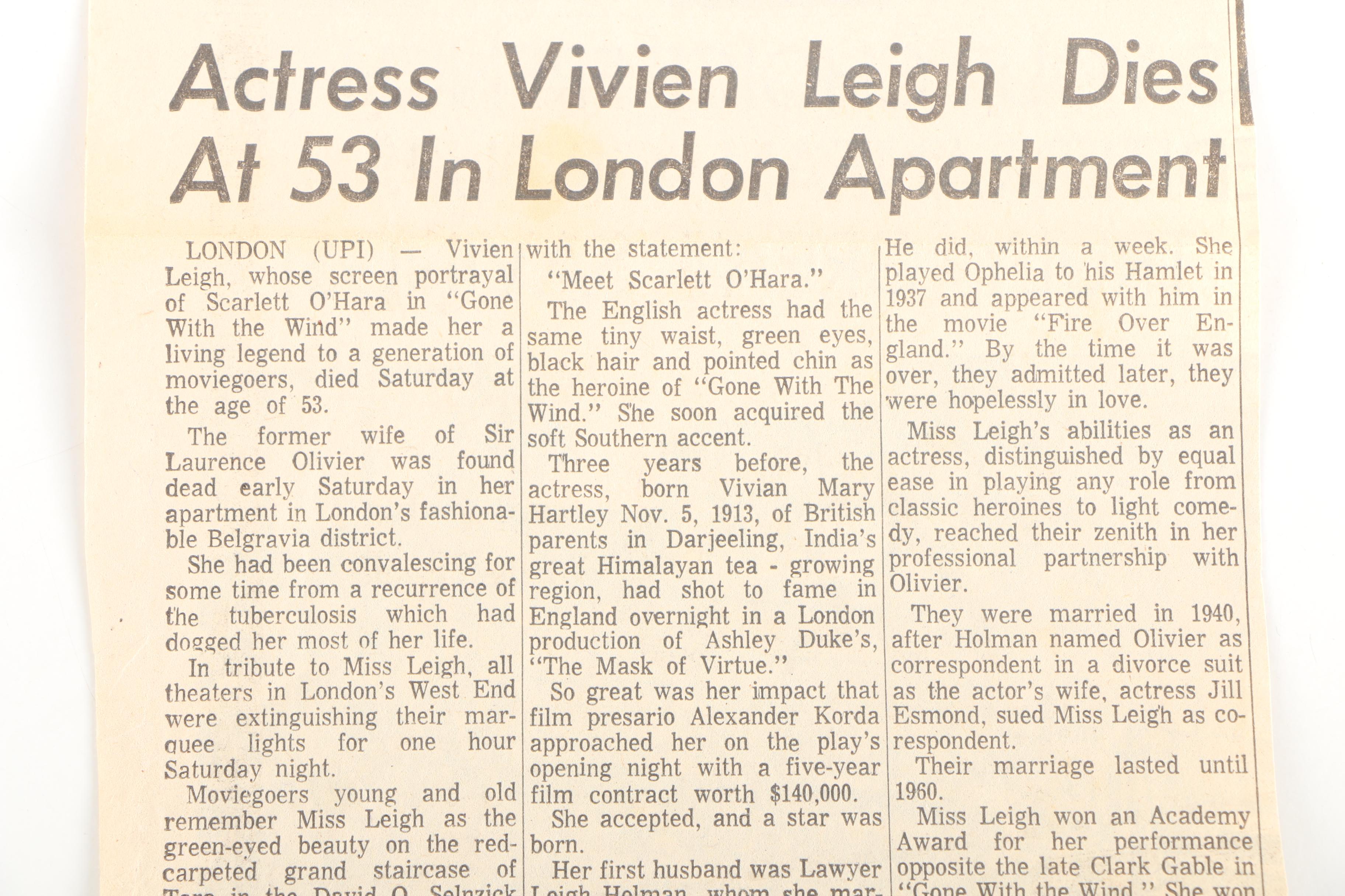 Olivia de Havilland Autographed Still and Other "Gone with the Wind" Memorabilia