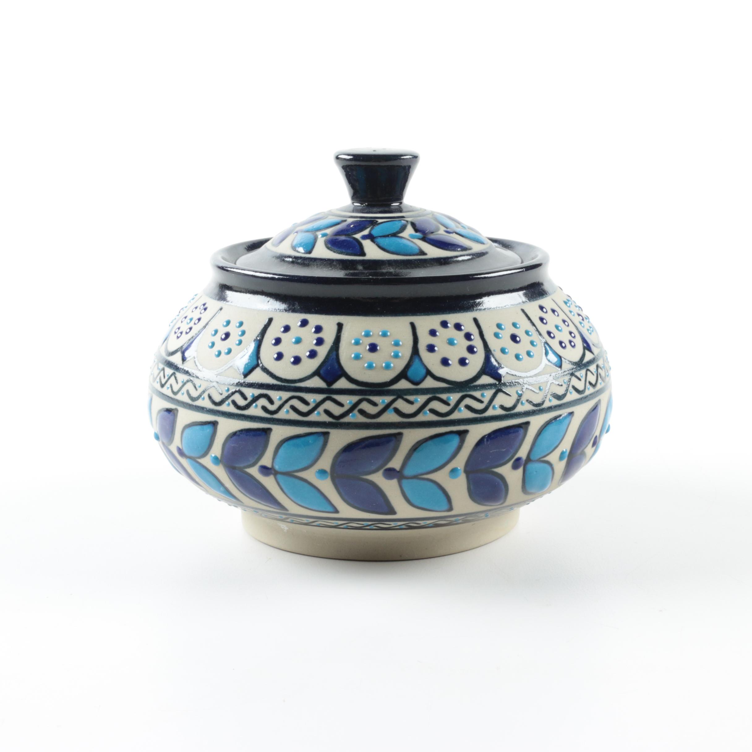 Signed Hand Thrown Mexican Stoneware Covered Jar