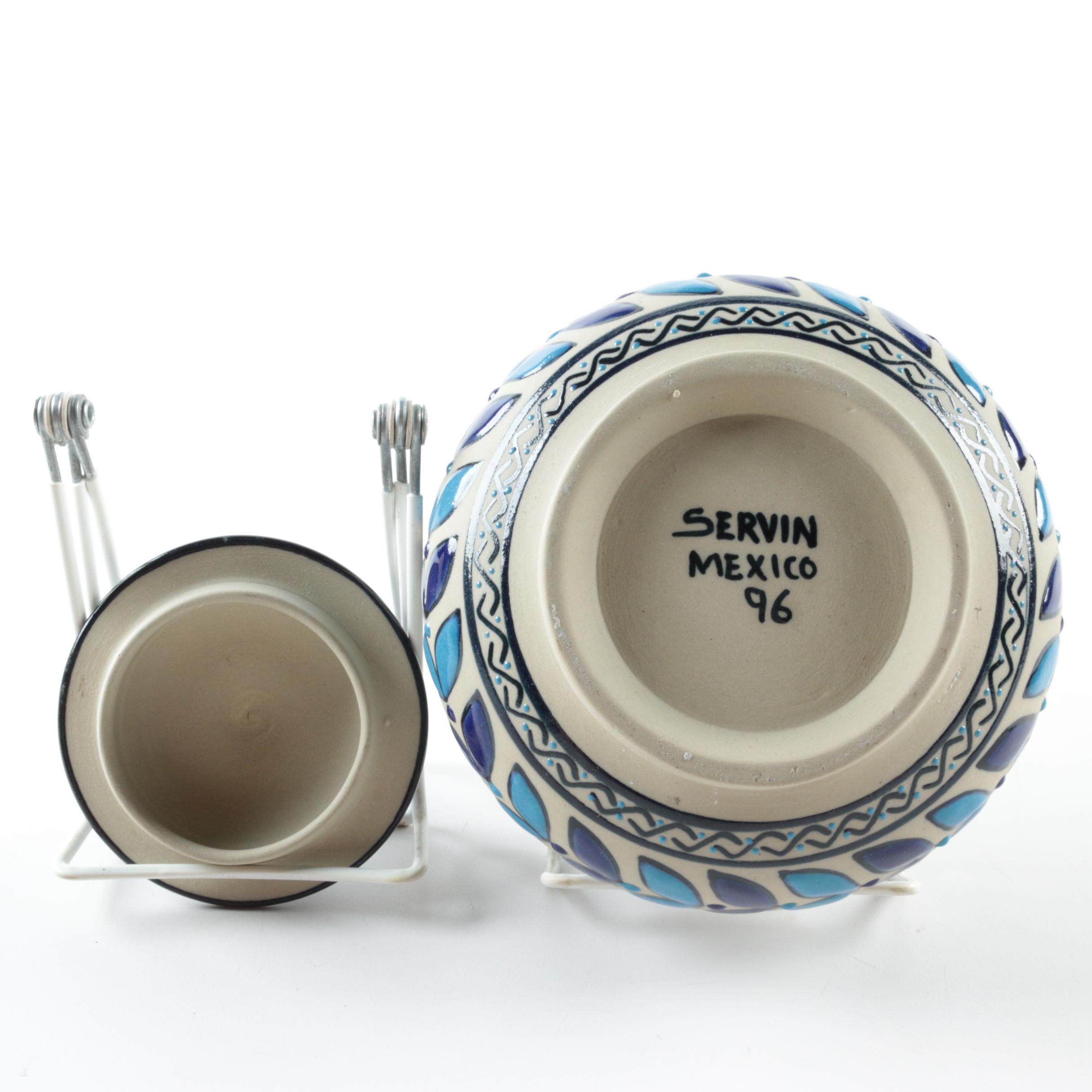 Signed Hand Thrown Mexican Stoneware Covered Jar