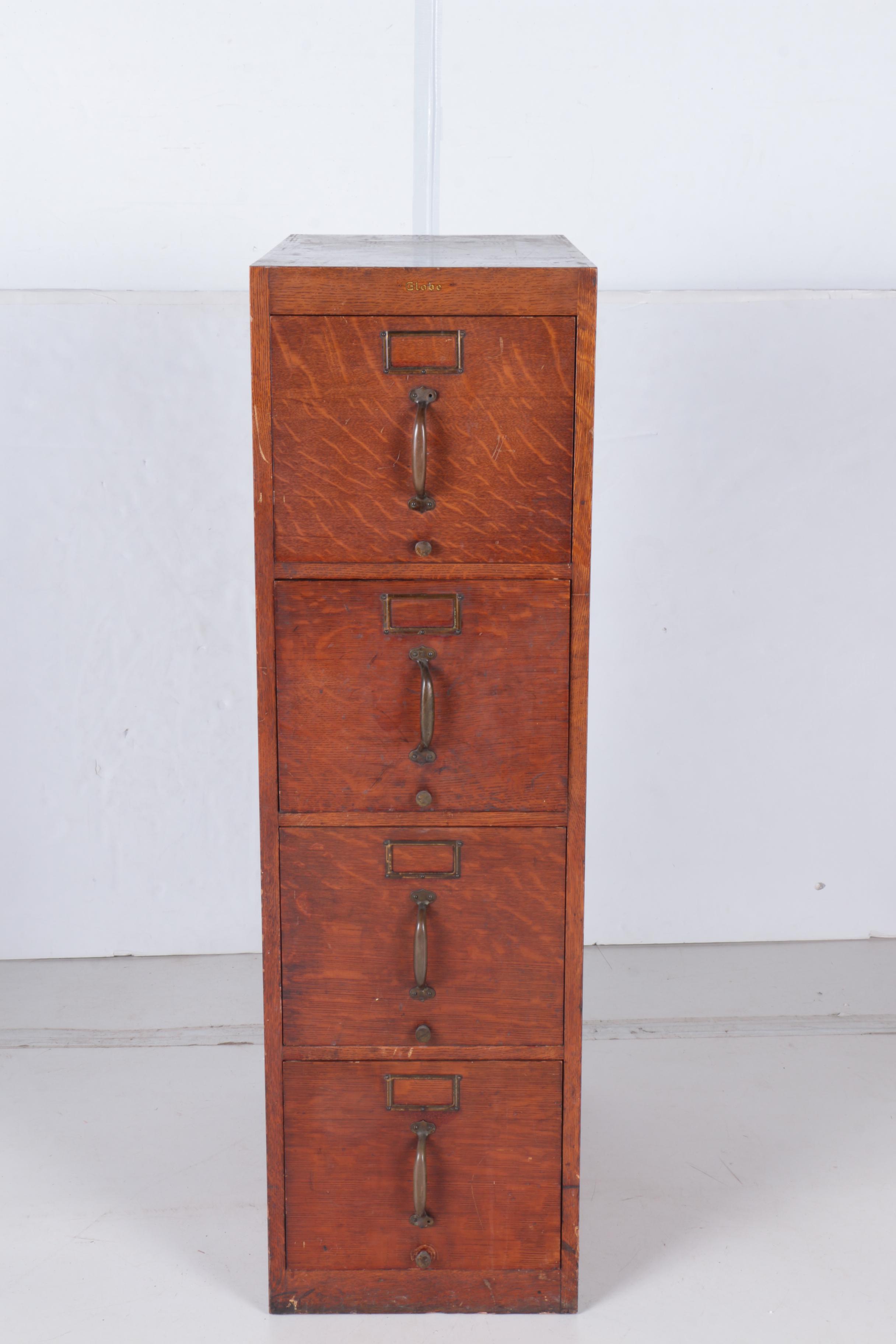 Vintage Oak Vertical Filing Cabinet by Globe