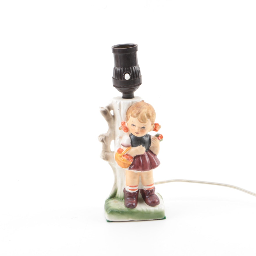 Vintage Figural Ceramic Hummel-Style Table Lamp