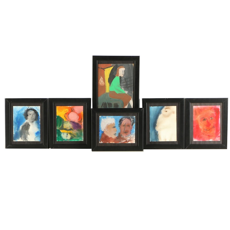 Framed Oil and Watercolor Portrait Paintings