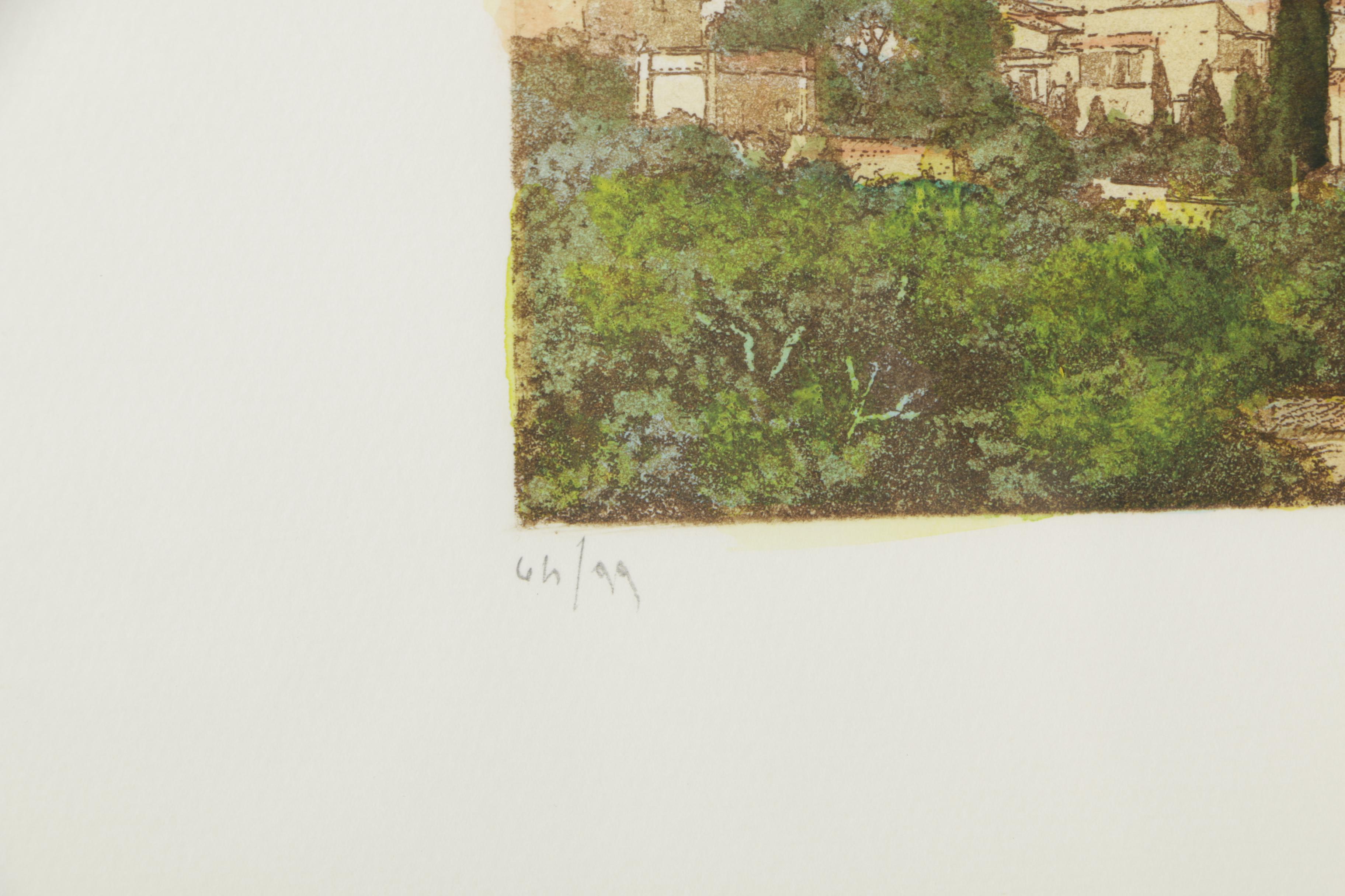 Marco Bonechi Hand-Colored Aquatint "San Giminiano Panorama"