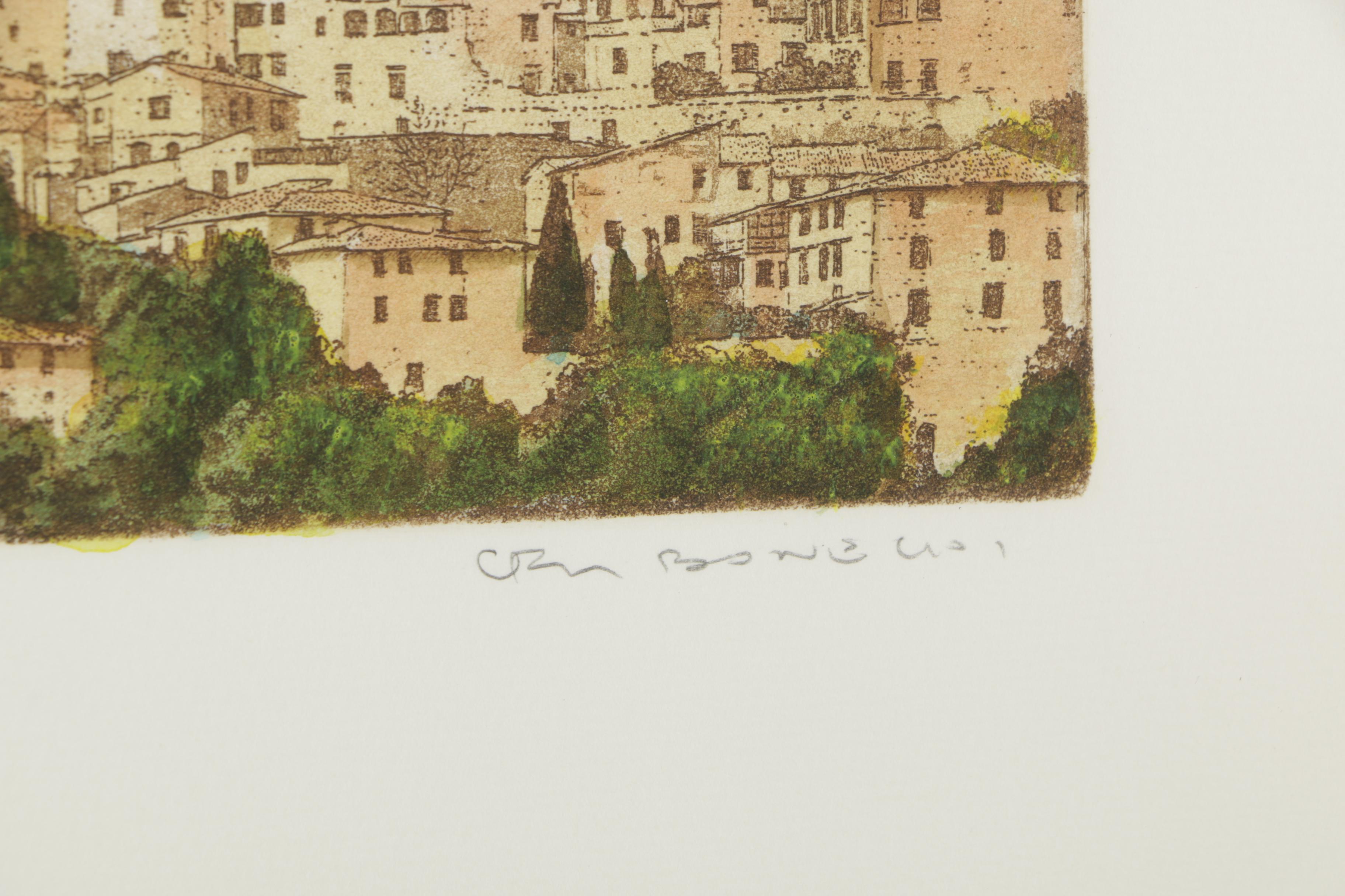 Marco Bonechi Hand-Colored Aquatint "San Giminiano Panorama"