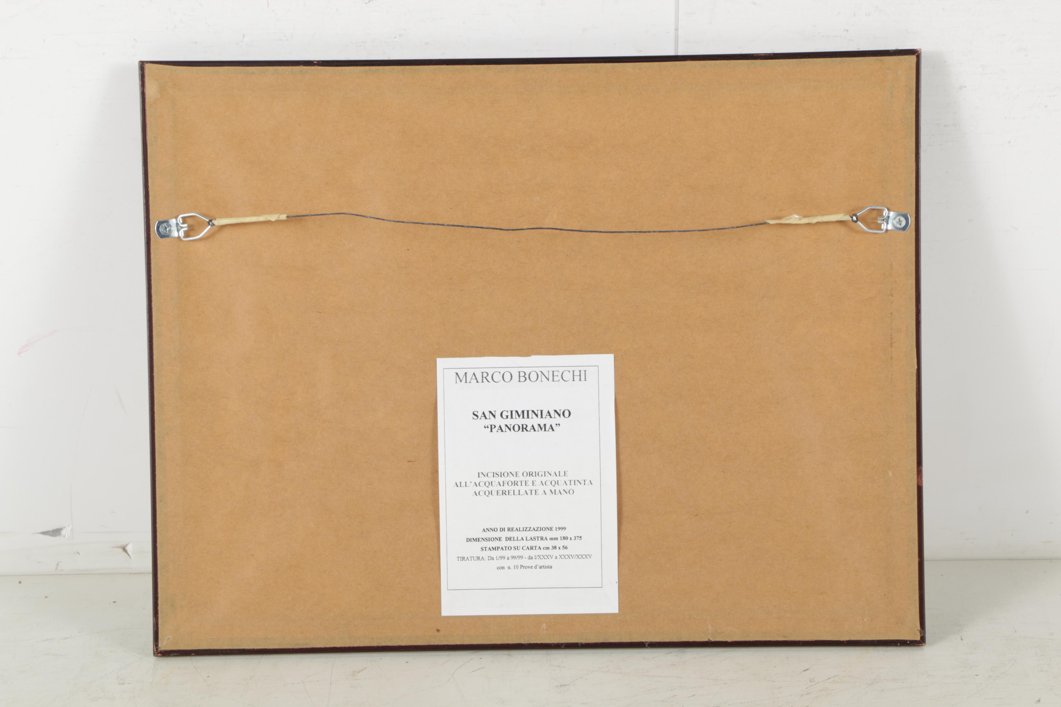Marco Bonechi Hand-Colored Aquatint "San Giminiano Panorama"
