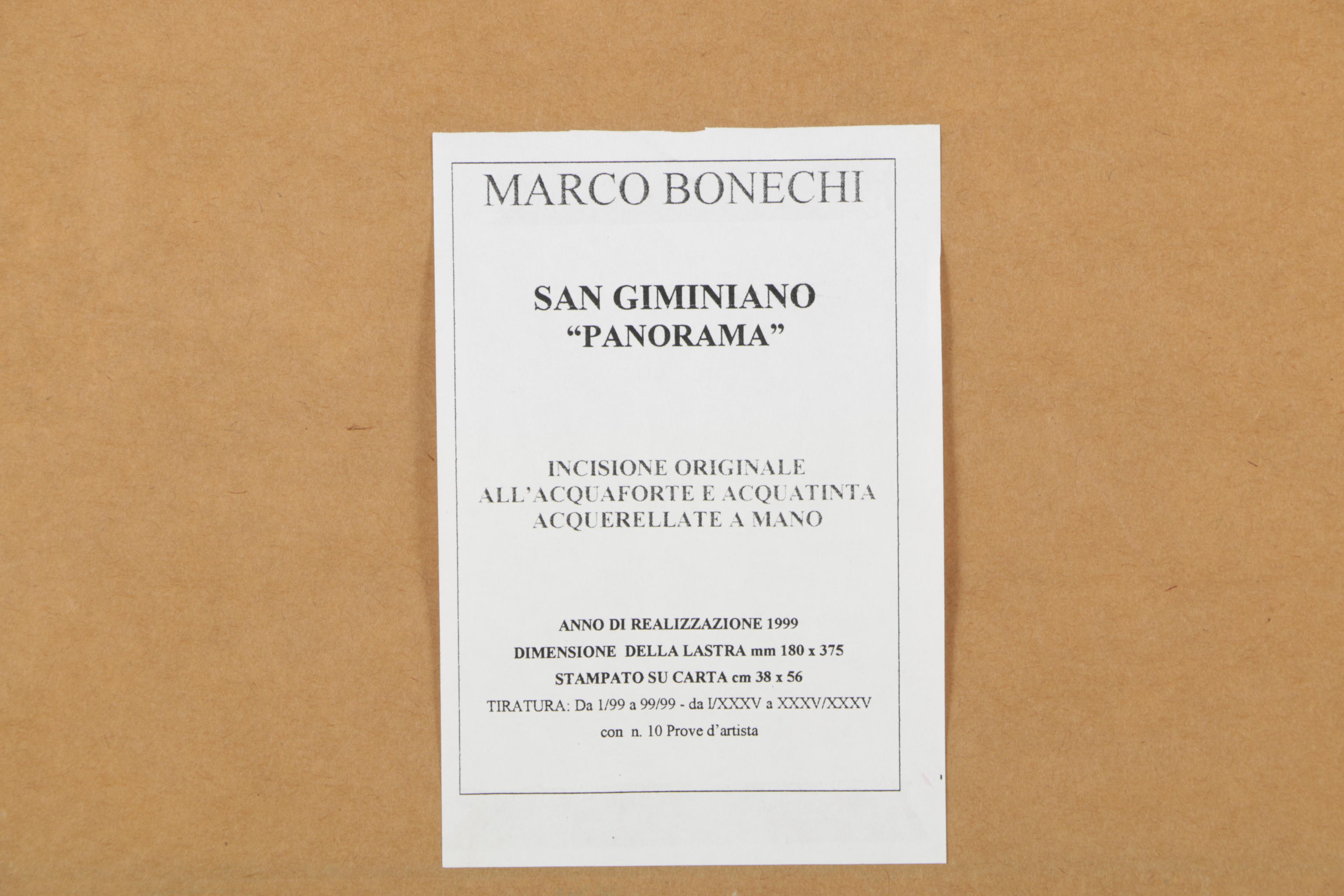Marco Bonechi Hand-Colored Aquatint "San Giminiano Panorama"