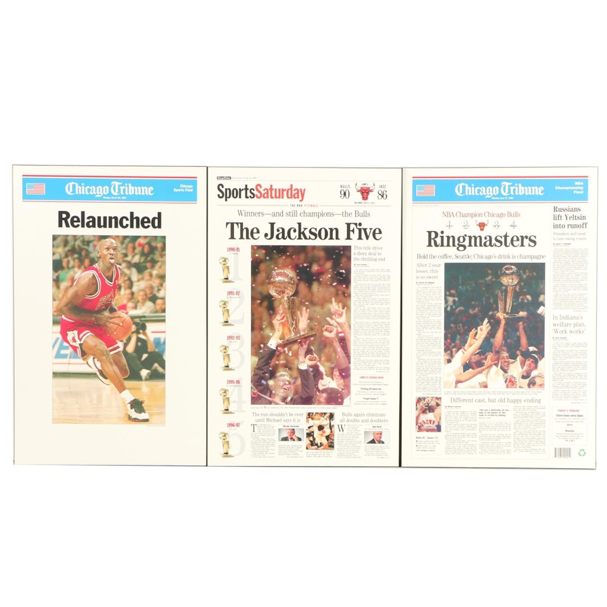 Circa 1996 Reproduction Prints Chicago Tribune Covers Celebrating Chicago Bulls