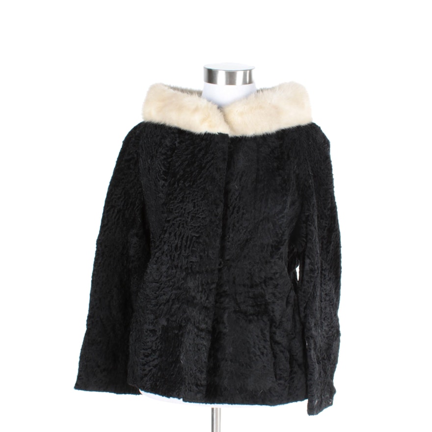 Women's Persian Lamb Fur Coat with Mink Collar