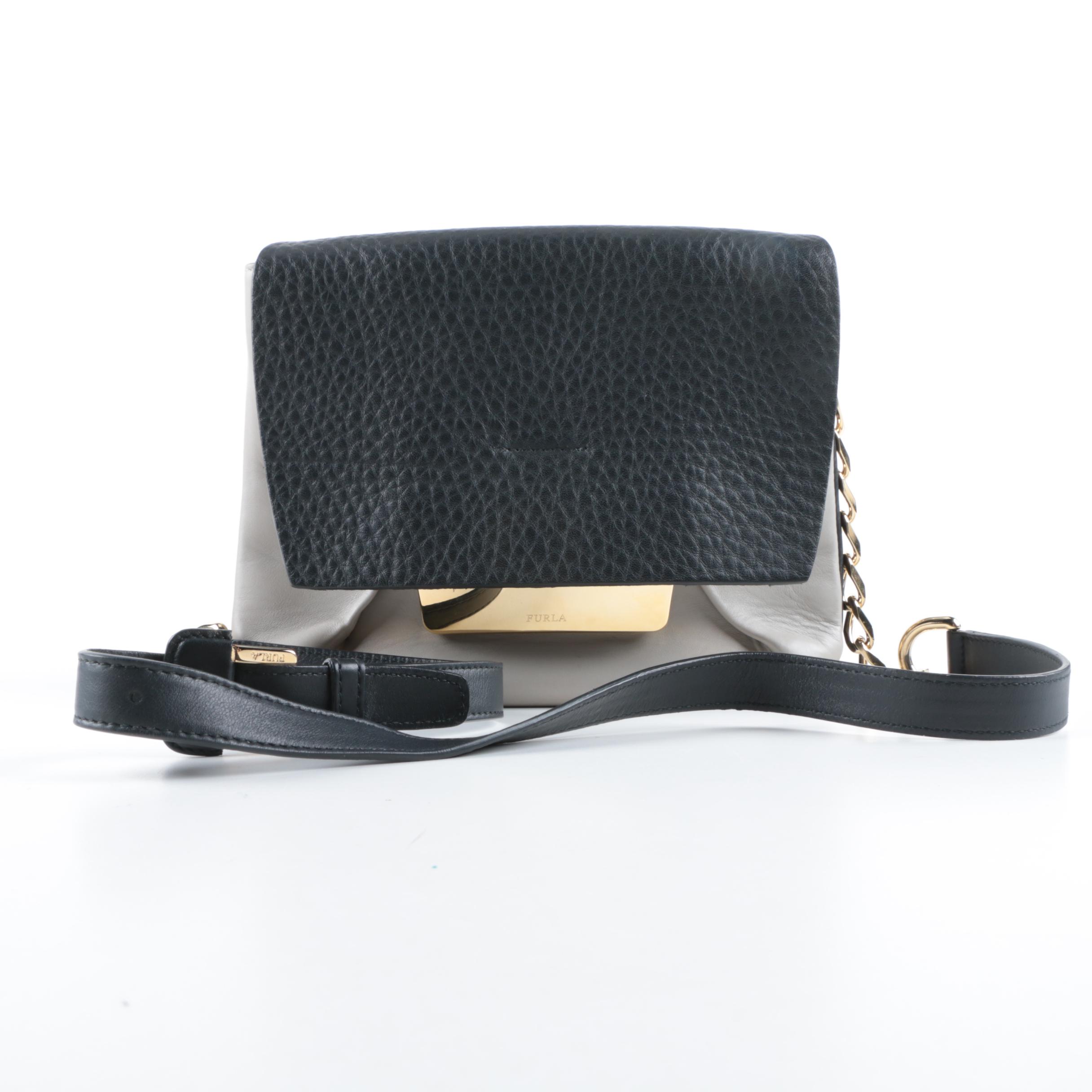 Furla Black and Grey Leather Shoulder Bag