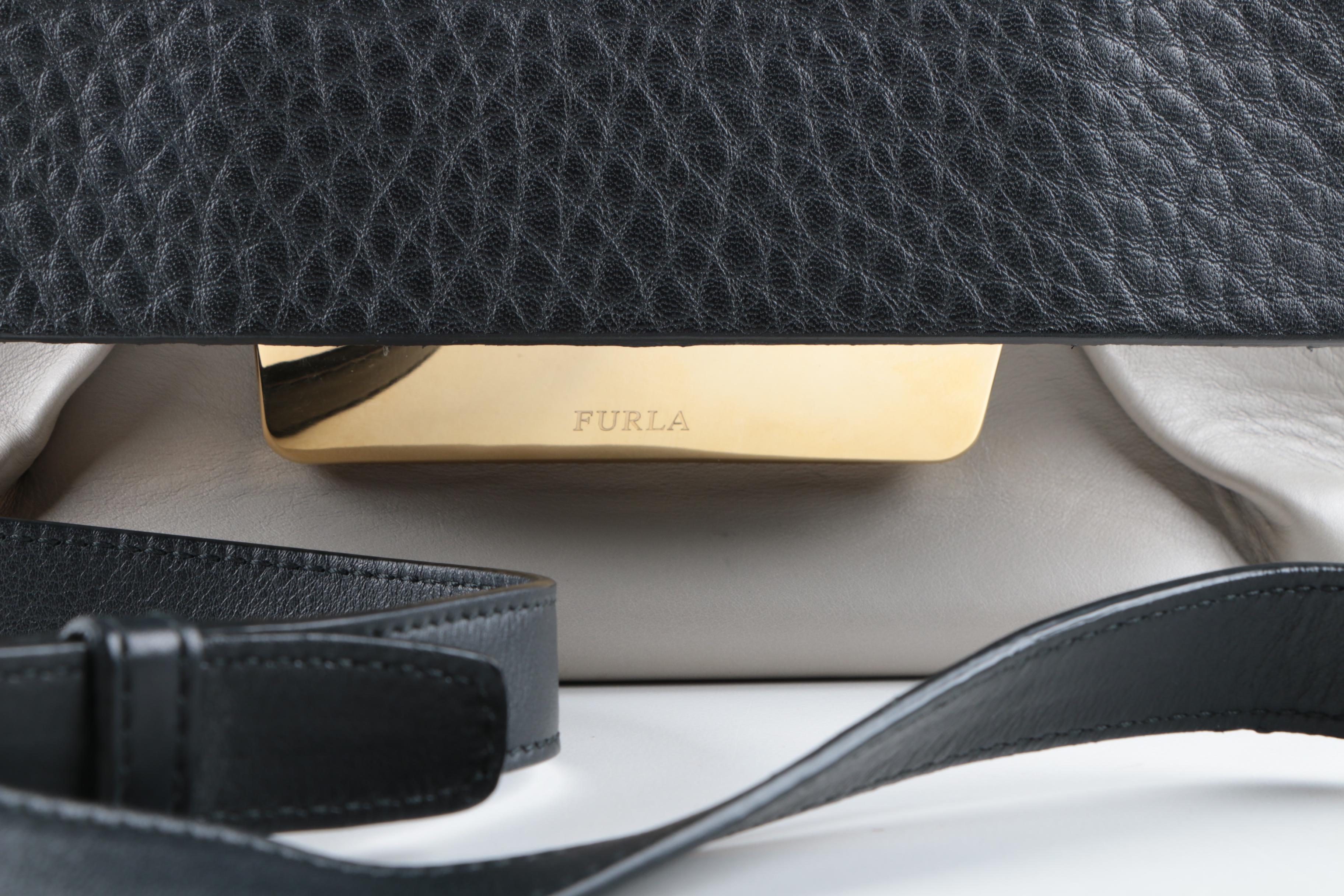 Furla Black and Grey Leather Shoulder Bag