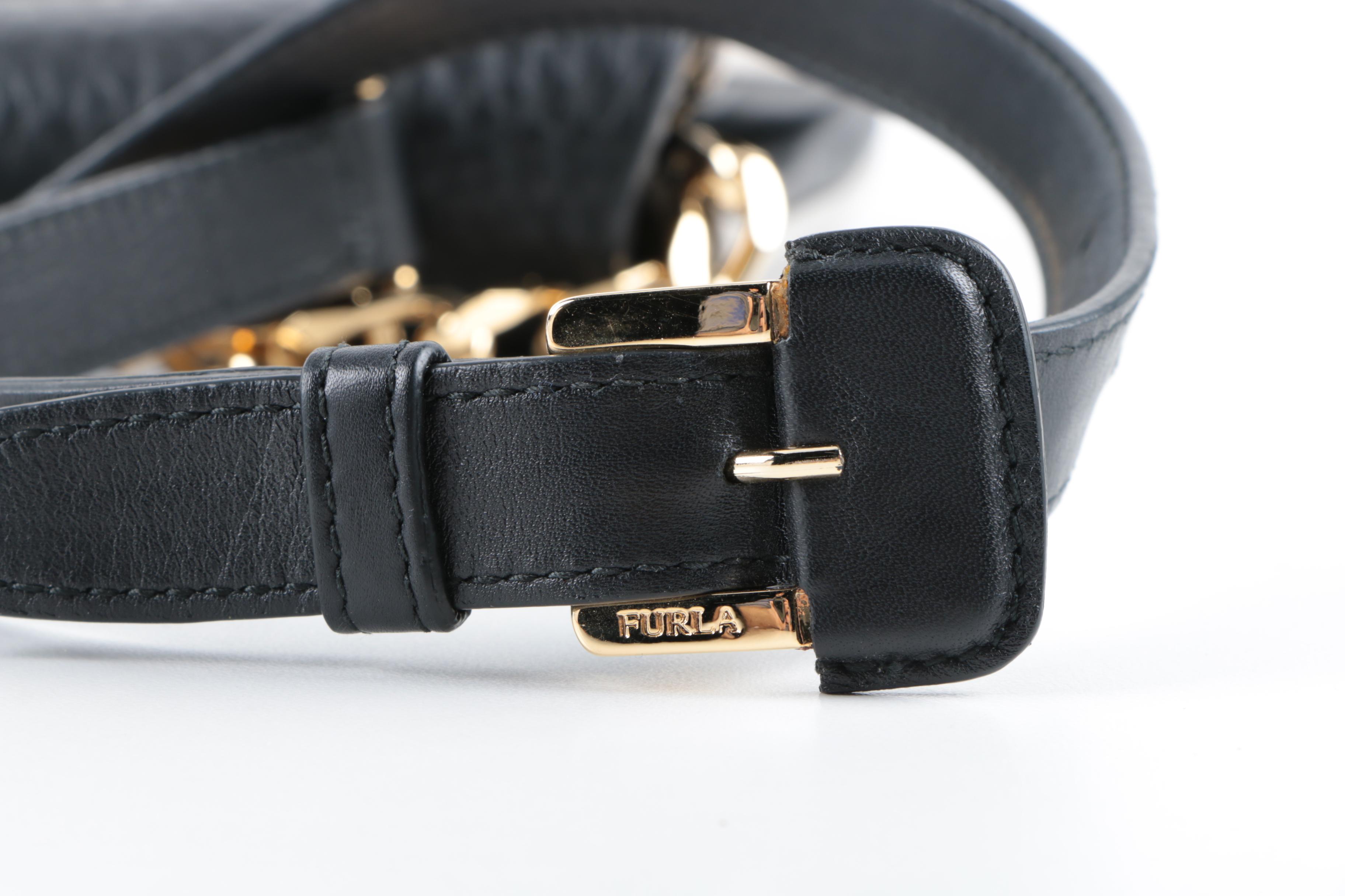 Furla Black and Grey Leather Shoulder Bag