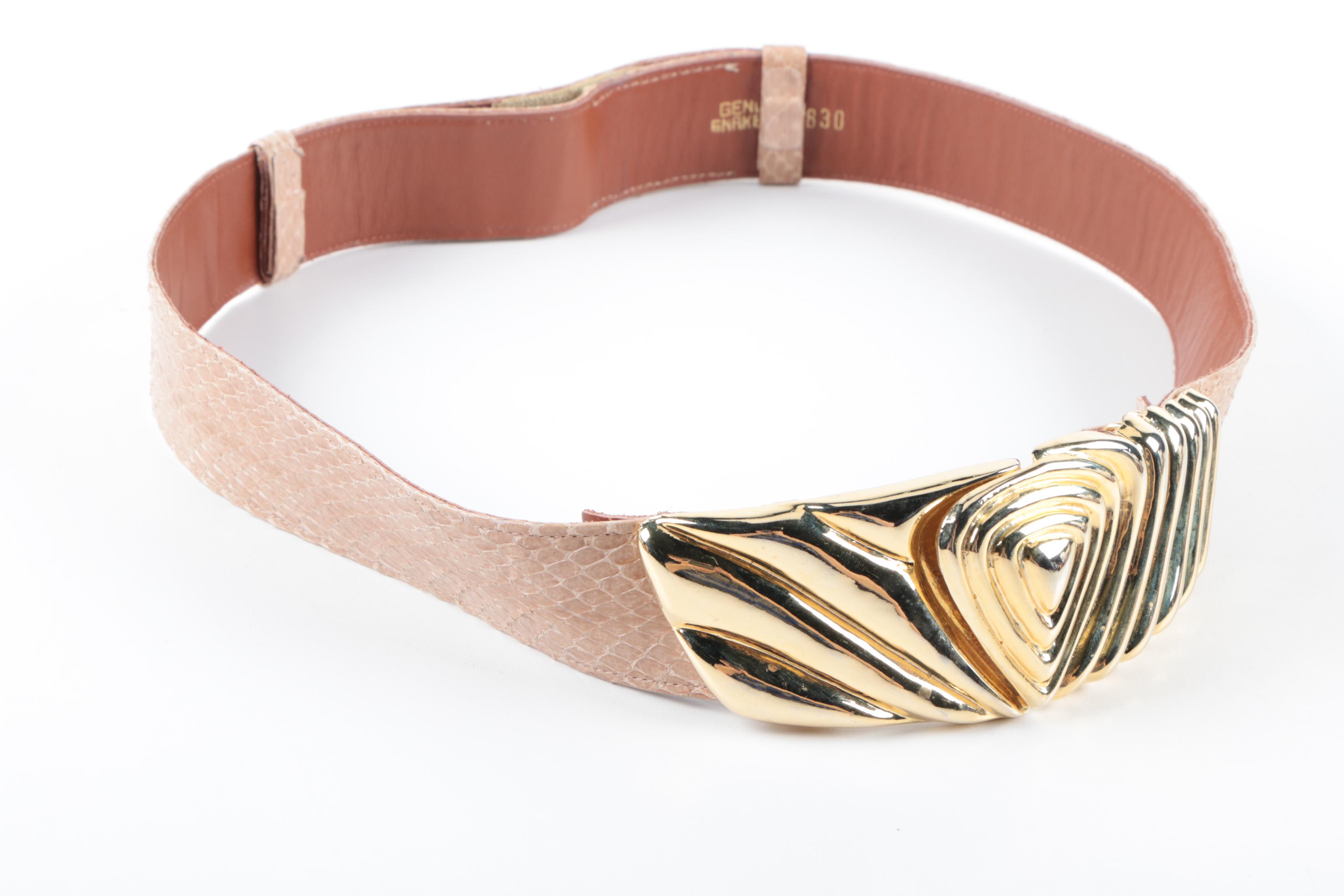 Vintage Leather and Snakeskin Adjustable Belts Featuring Alexis Kirk