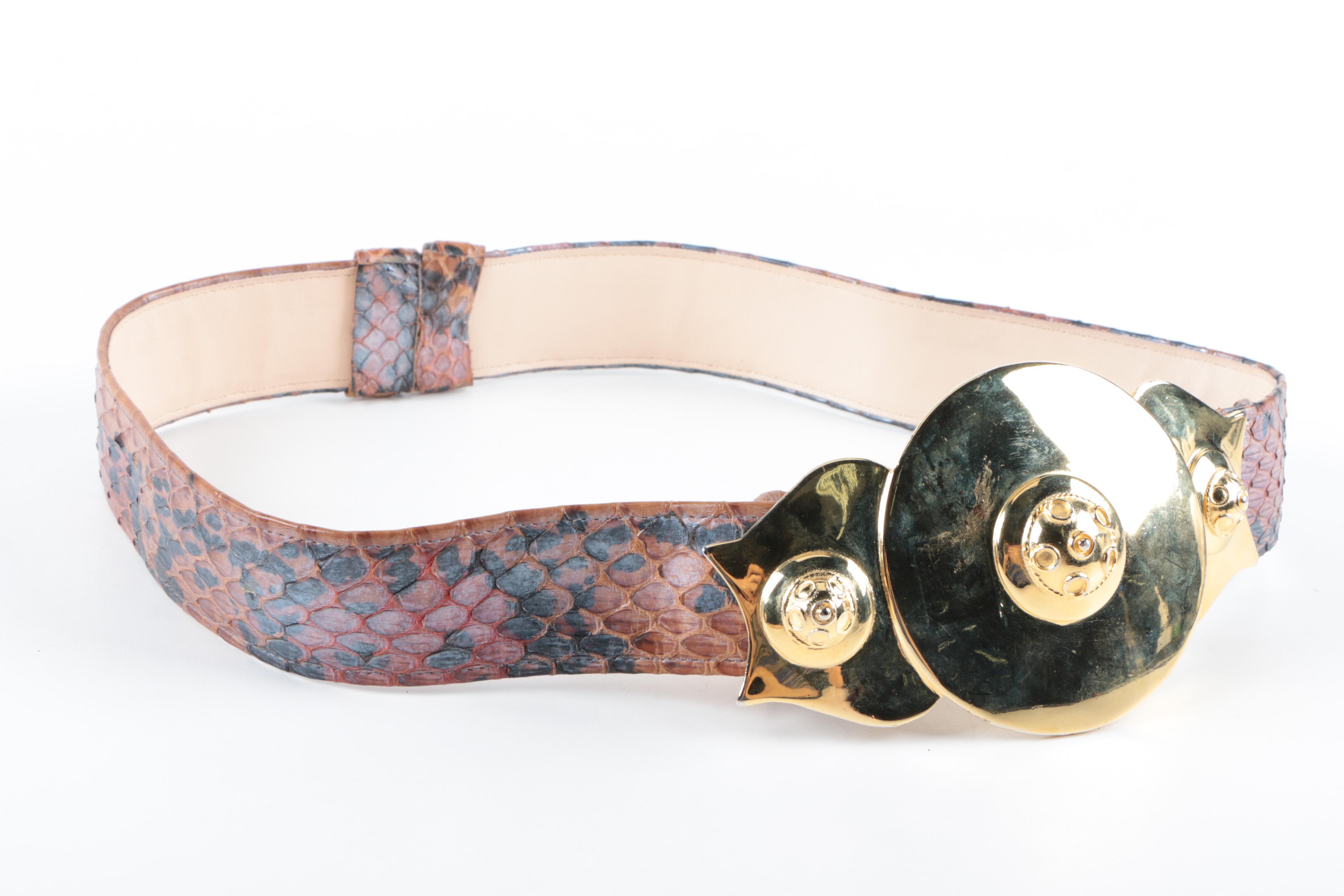 Vintage Leather and Snakeskin Adjustable Belts Featuring Alexis Kirk