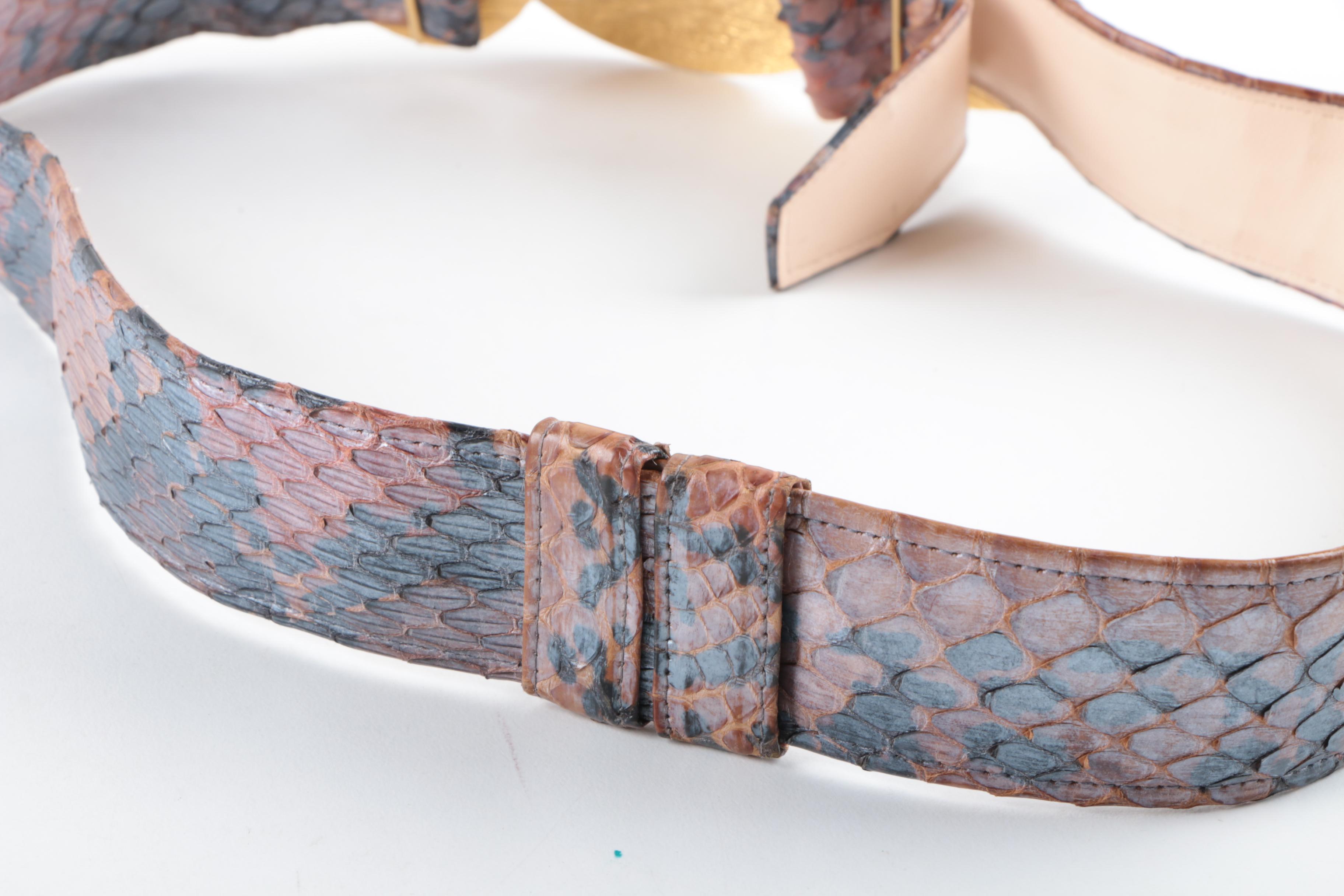 Vintage Leather and Snakeskin Adjustable Belts Featuring Alexis Kirk