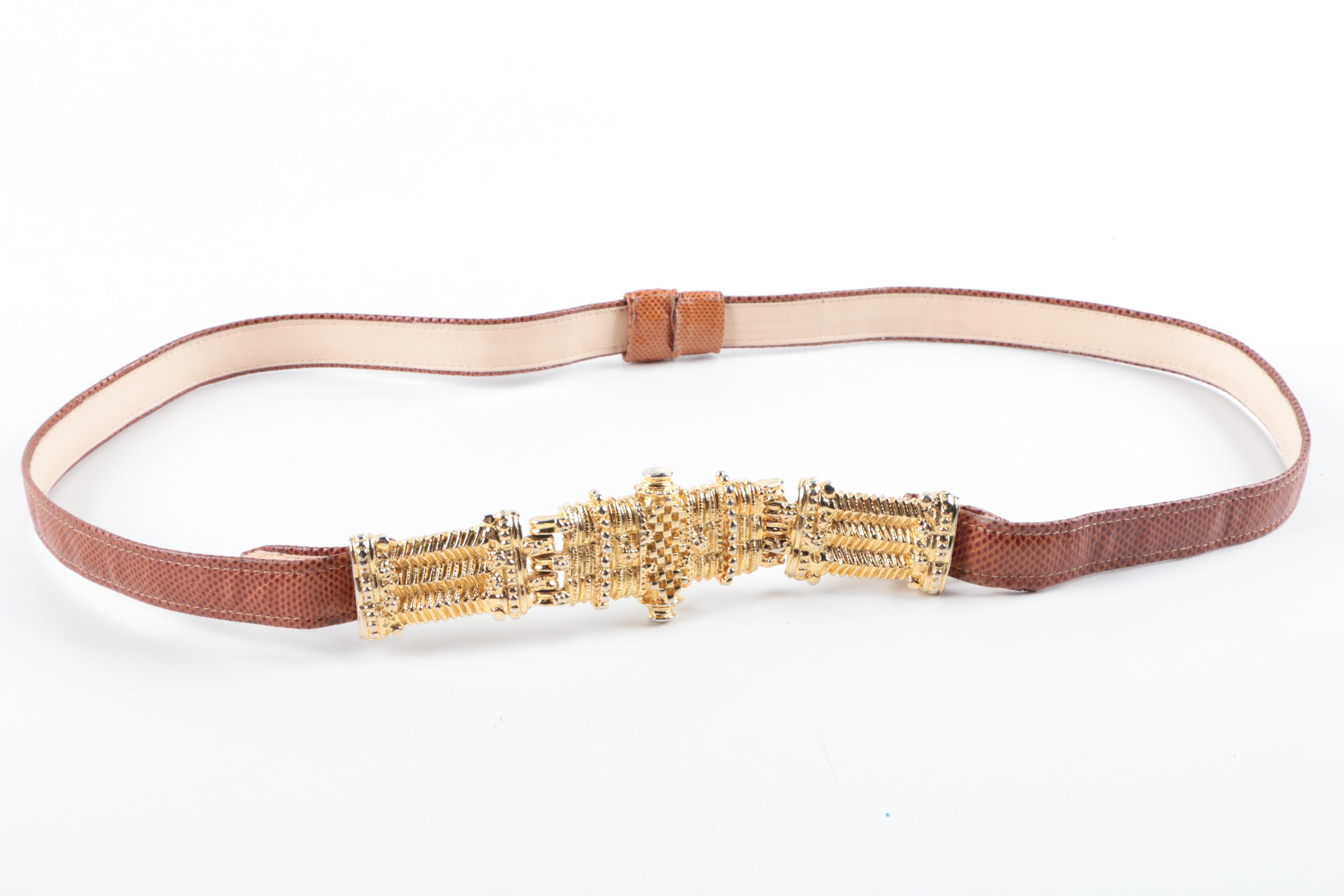 Vintage Leather and Snakeskin Adjustable Belts Featuring Alexis Kirk
