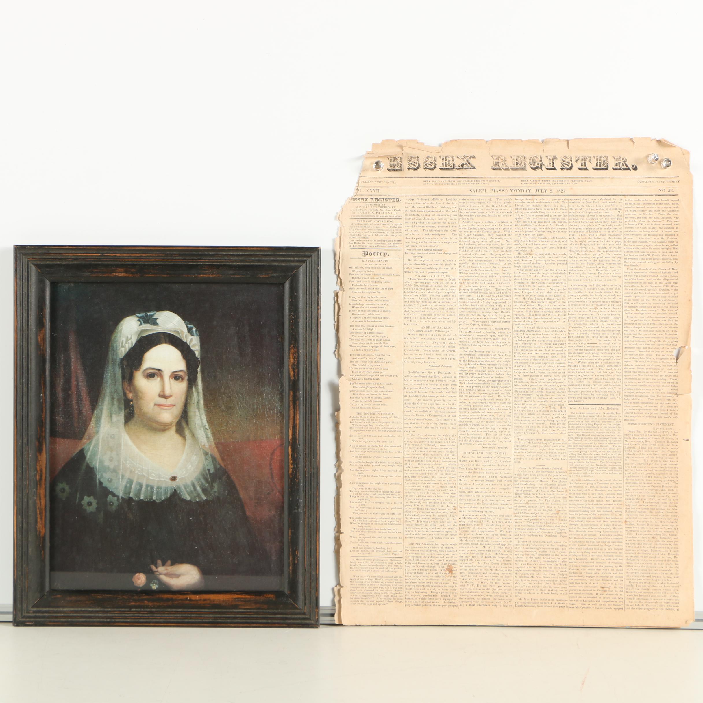 1827 "Essex Register" Andrew Jackson Invalid Marriage Claim and Offset Print