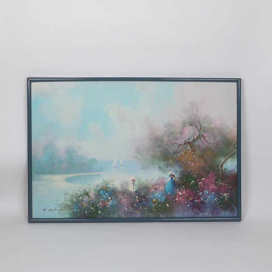 Bachmann Acrylic Painting on Canvas of Lakeside Scene