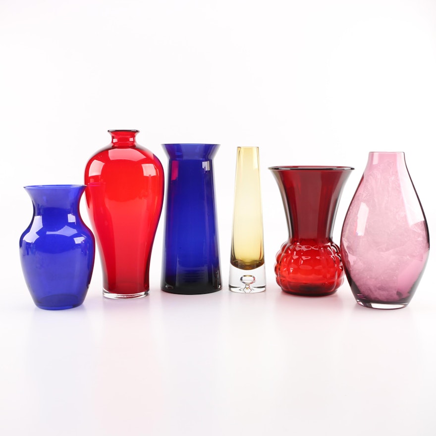 Vases Including "Royal Ruby" by Anchor Hocking